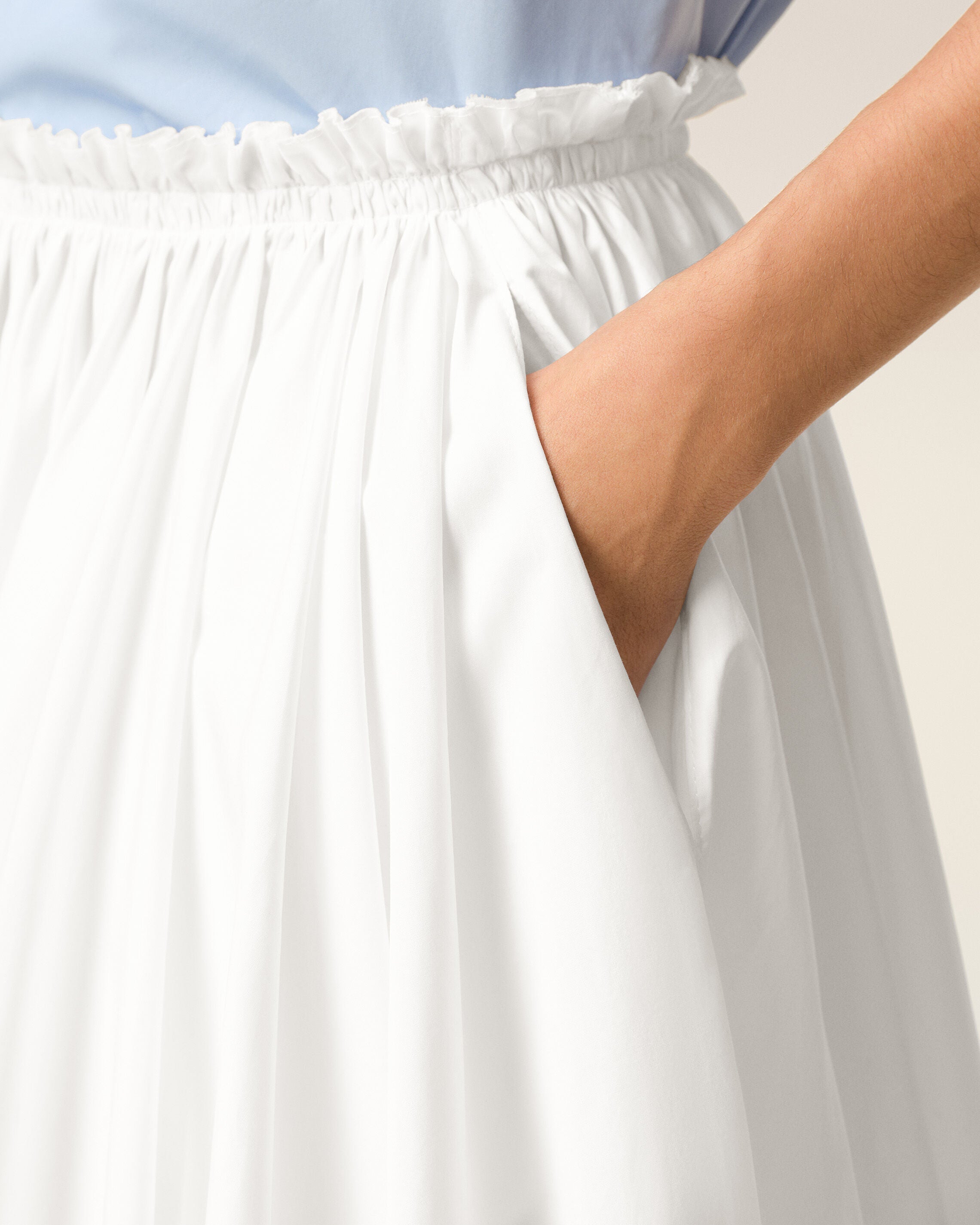 White Cotton Midi Corolla Skirt