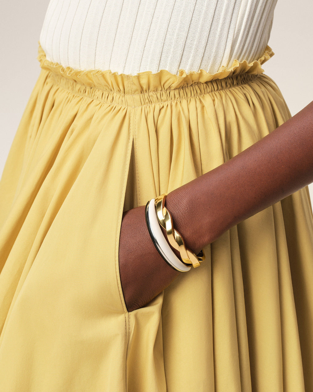 Yellow Cotton Midi Corolla Skirt