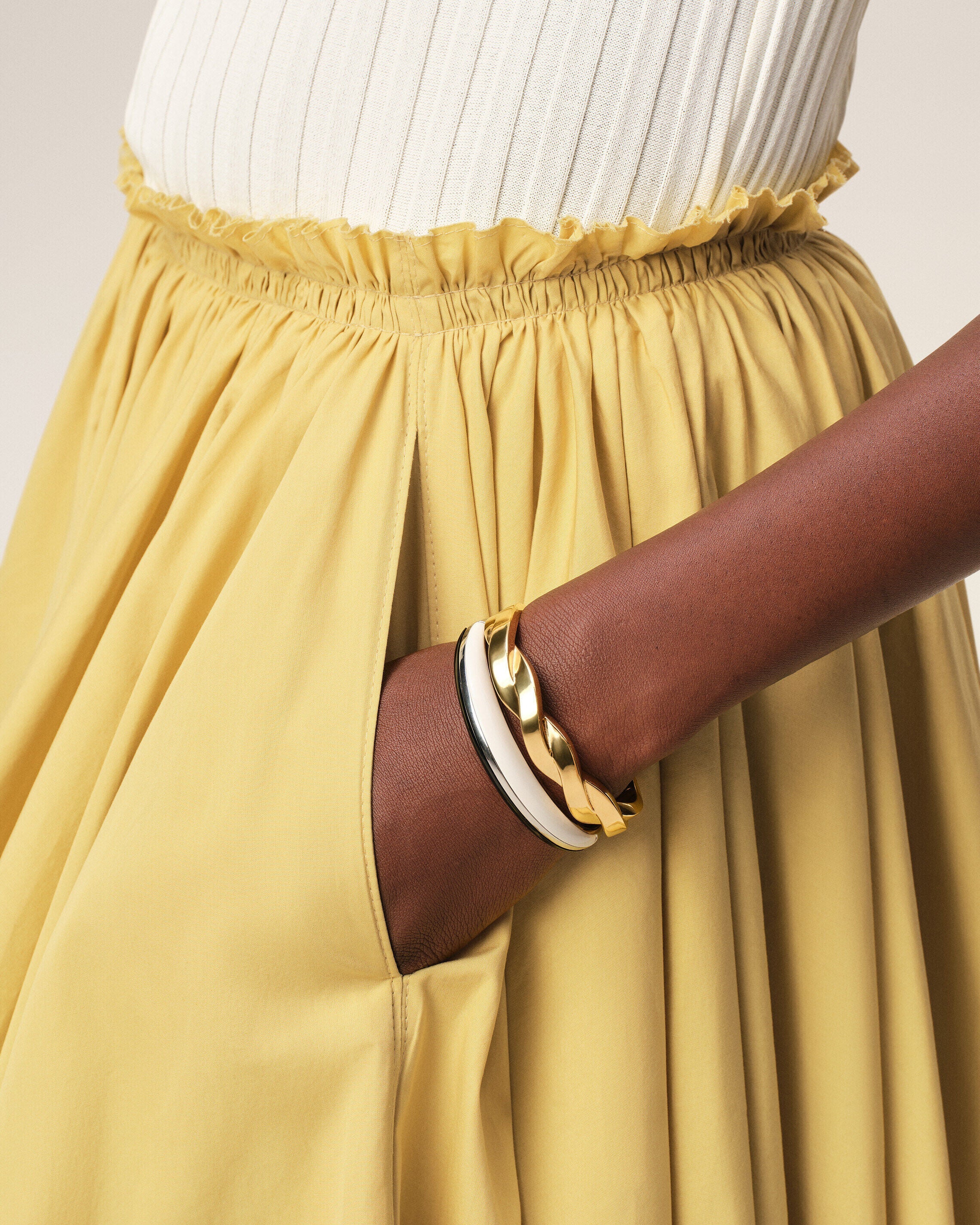 Yellow Cotton Midi Corolla Skirt