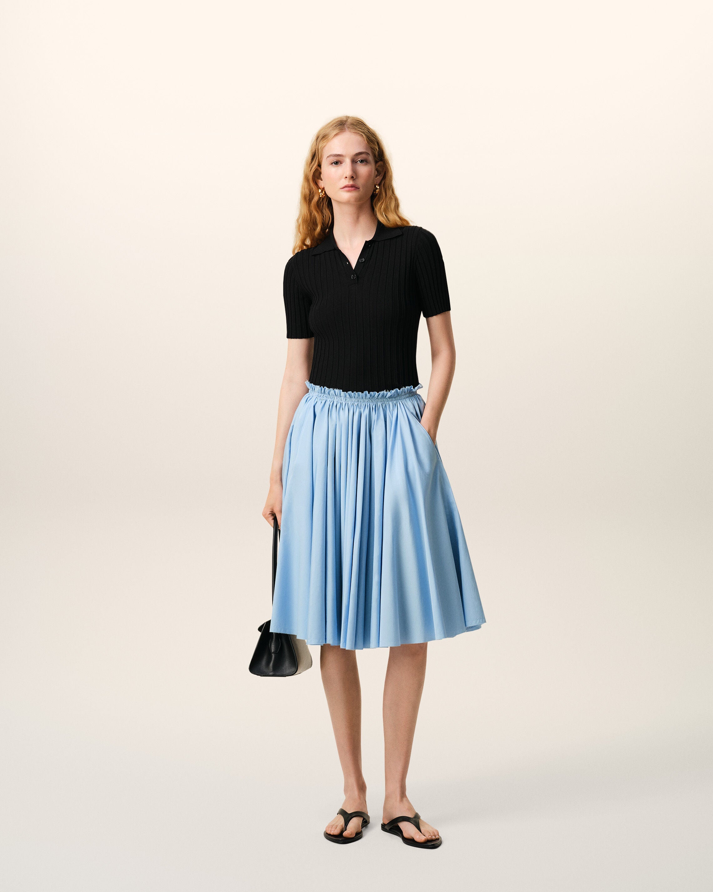 Blue Cotton Midi Corolla Skirt