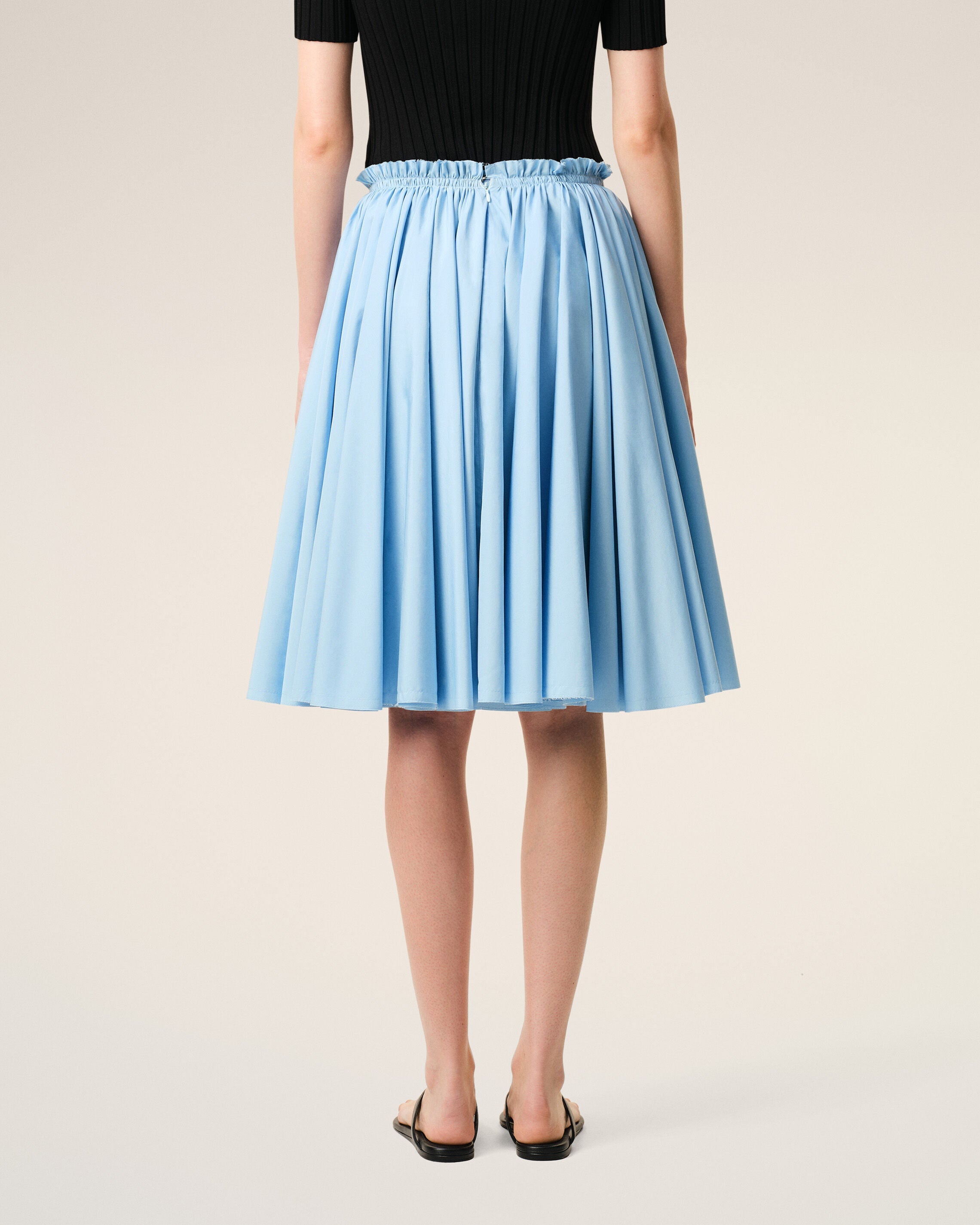 Blue Cotton Midi Corolla Skirt
