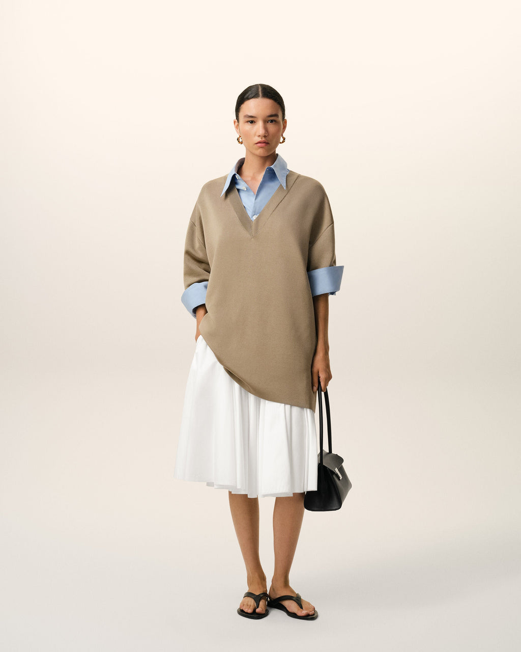 White Cotton Midi Corolla Skirt