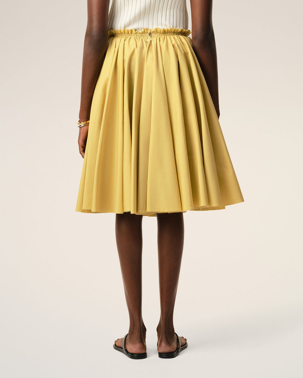 Yellow Cotton Midi Corolla Skirt