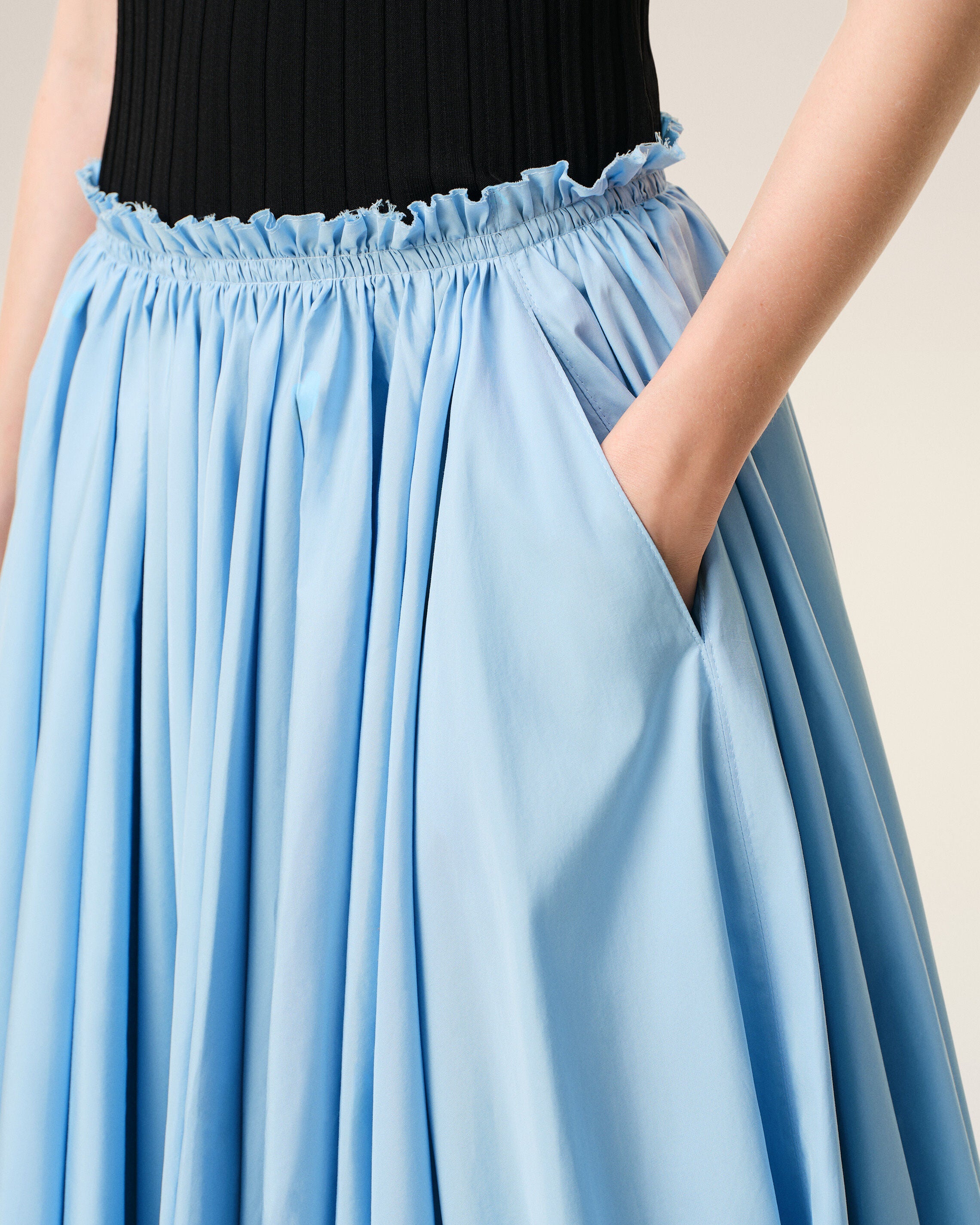 Blue Cotton Midi Corolla Skirt