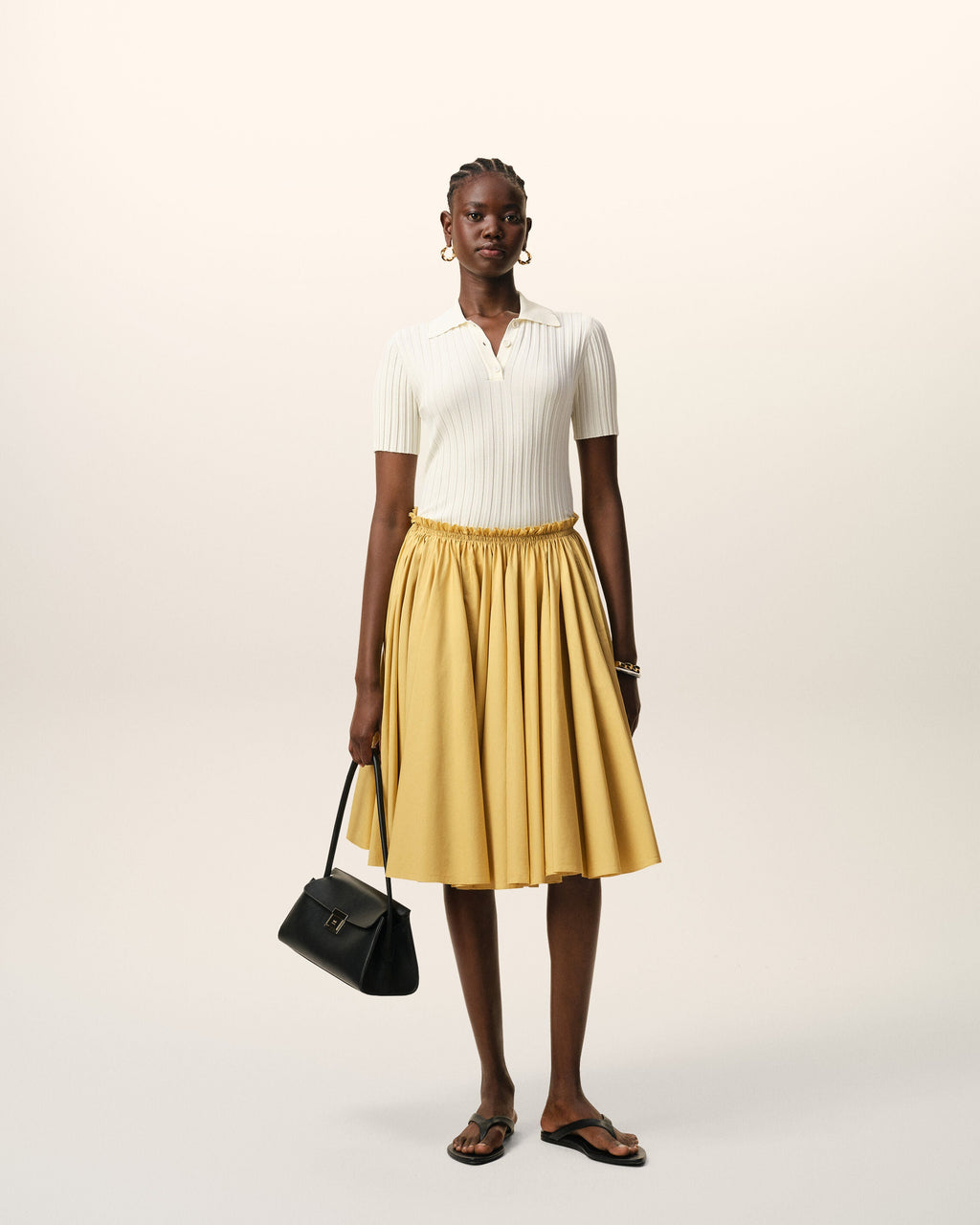 Yellow Cotton Midi Corolla Skirt