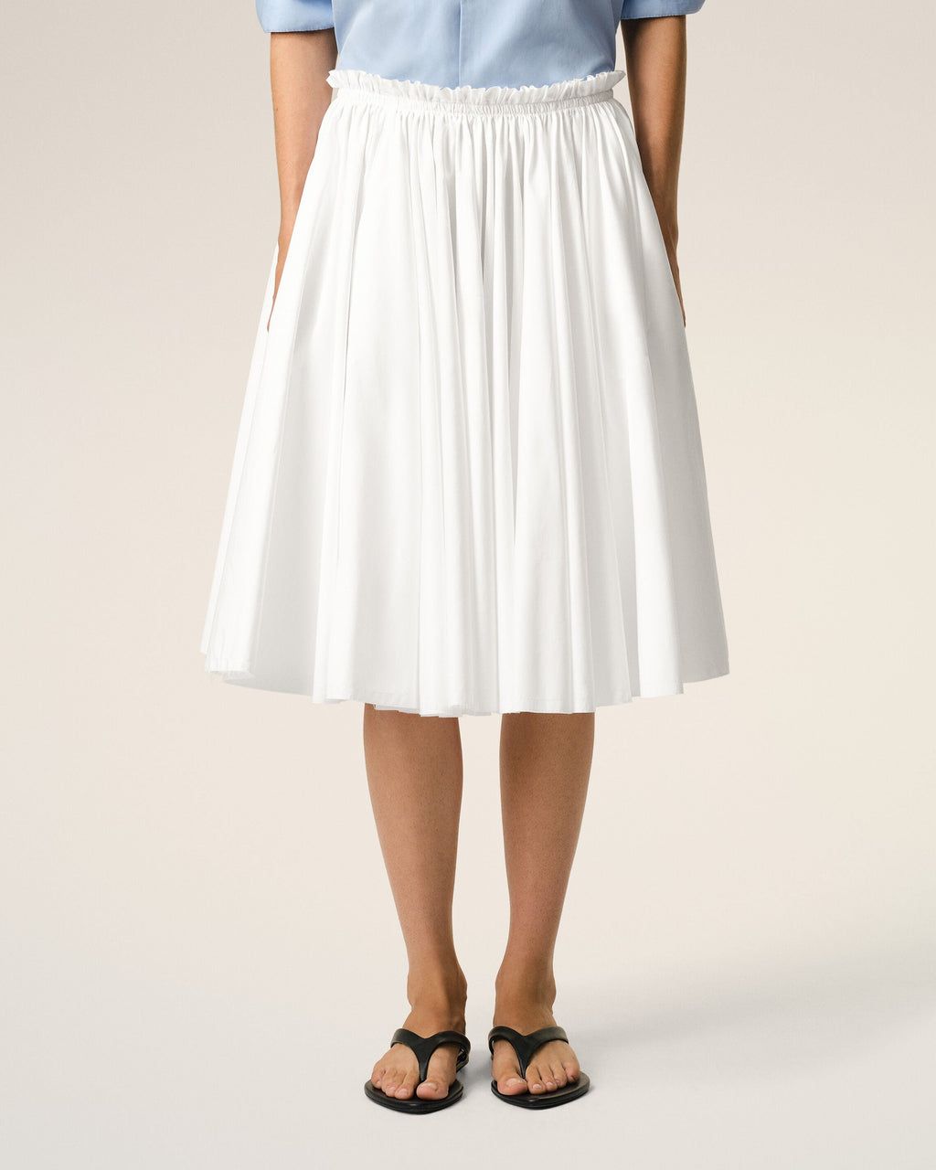 White Cotton Midi Corolla Skirt
