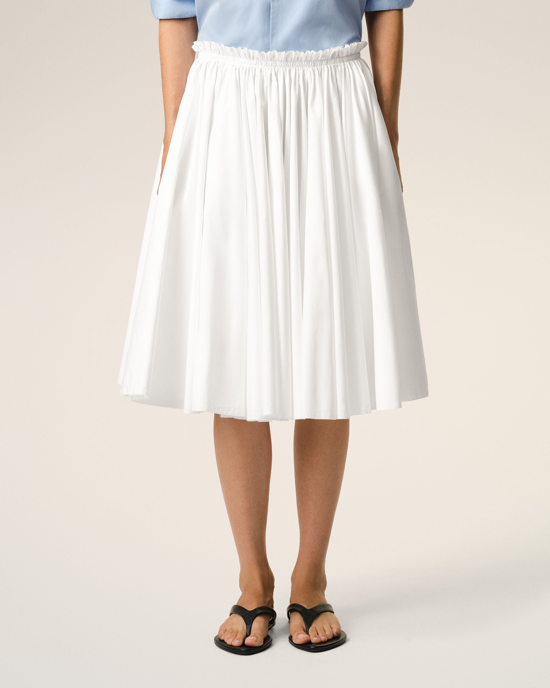 White Cotton Midi Corolla Skirt