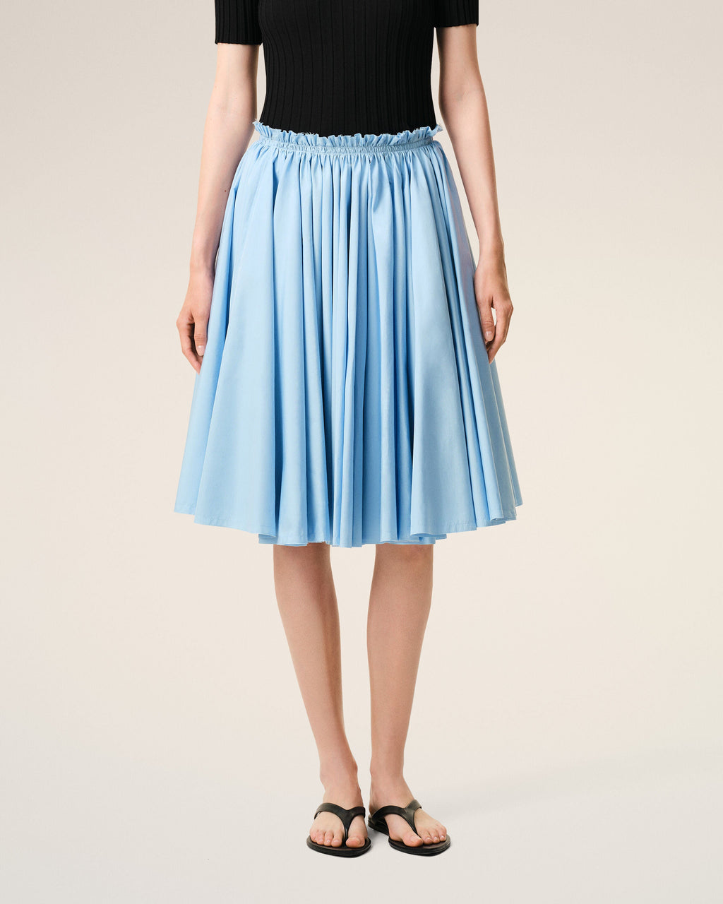 Blue Cotton Midi Corolla Skirt