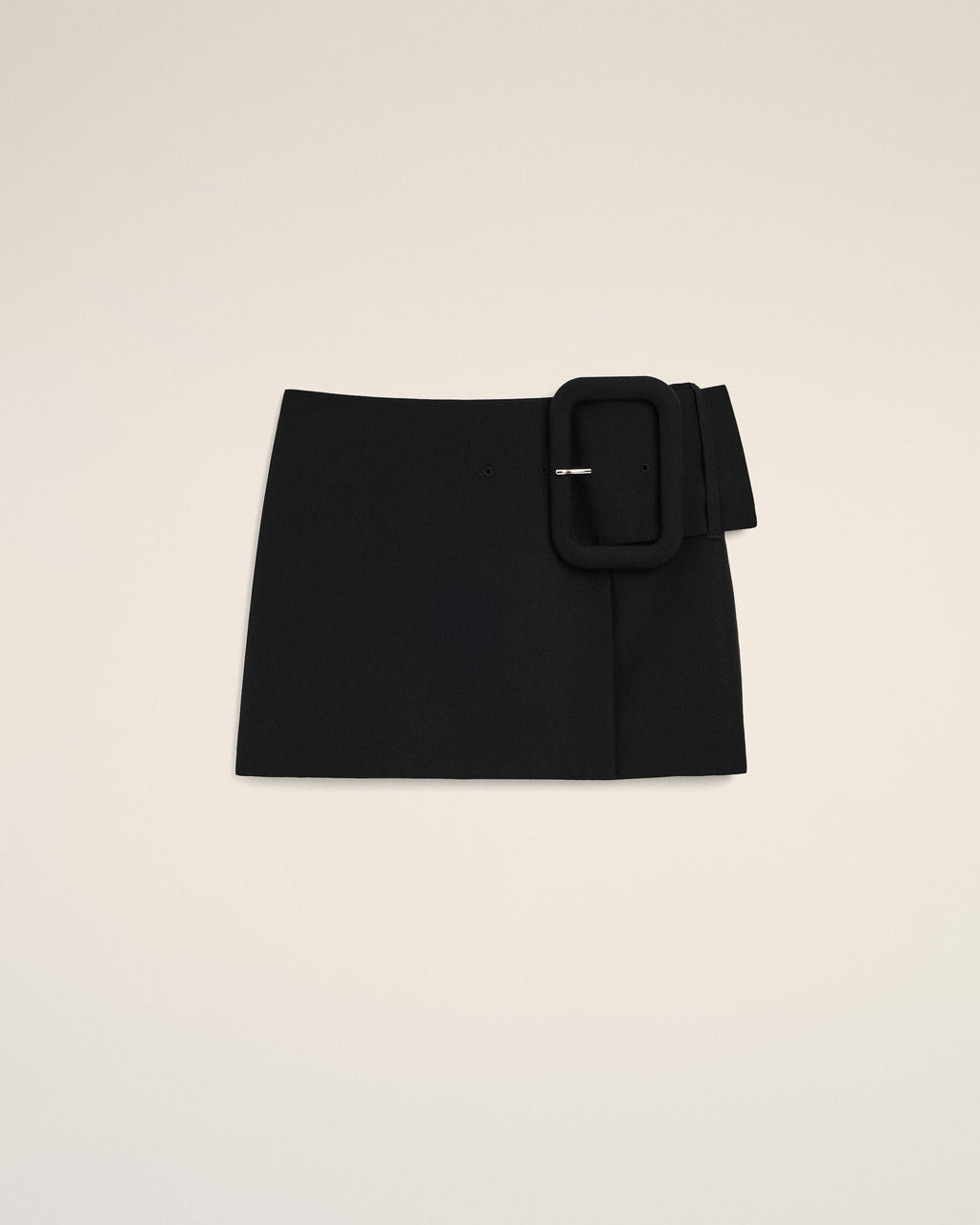 Black New Wool Big Buckle Belted Mini Skirt