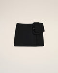 Black New Wool Big Buckle Belted Mini Skirt