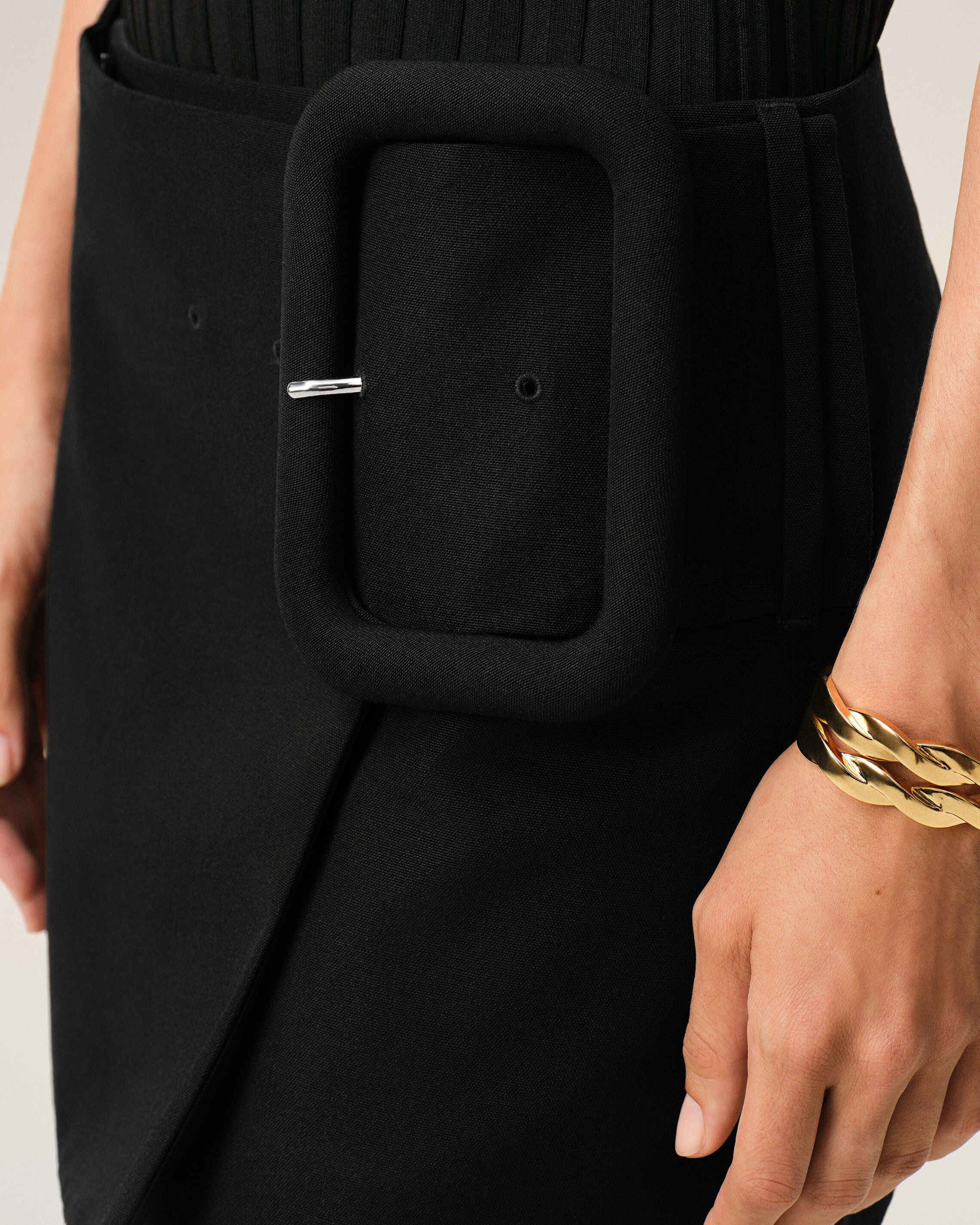 Black New Wool Big Buckle Belted Mini Skirt