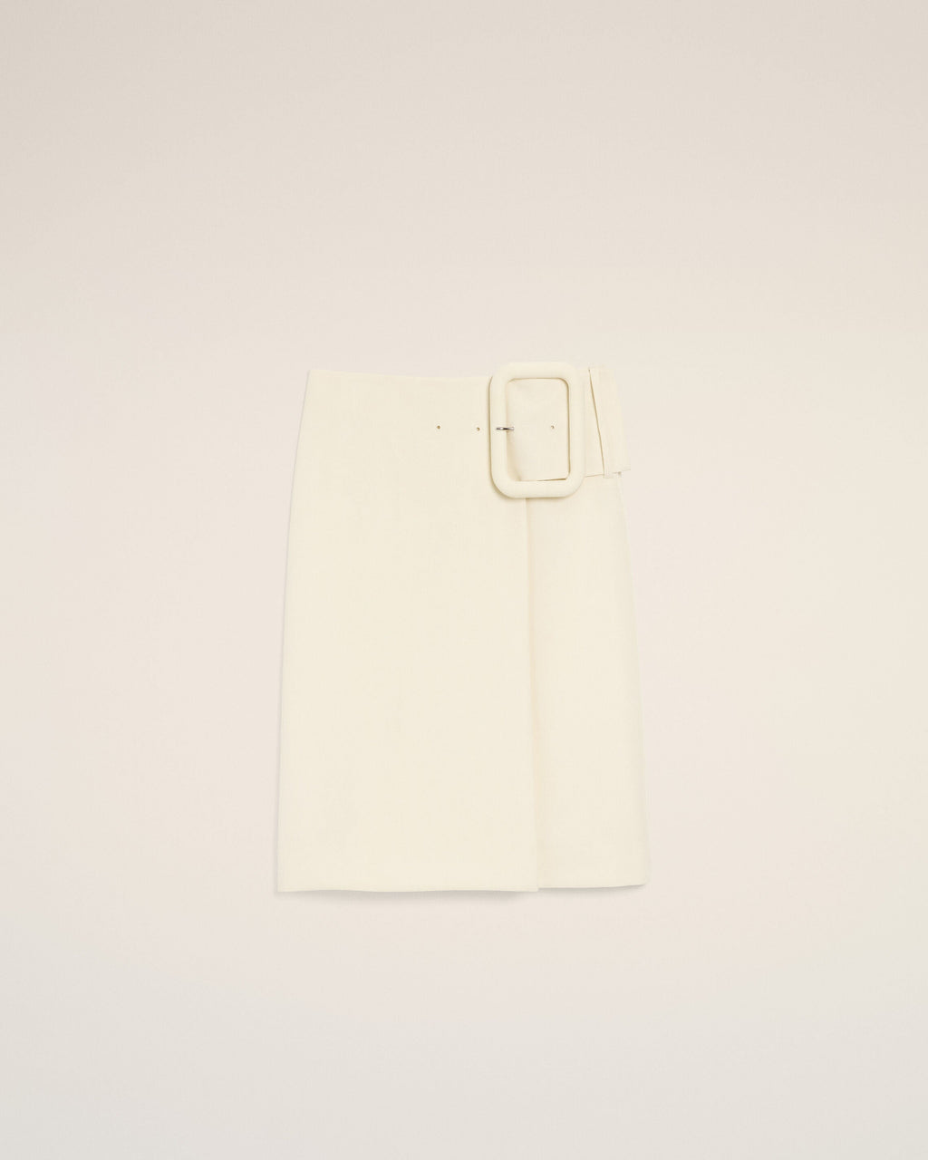 White New Wool Big Buckle Belted Midi Skirt