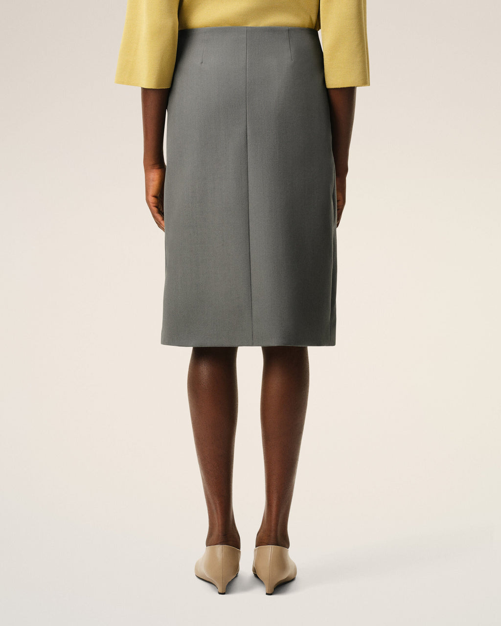 Grey New Wool Big Buckle Belted Midi Skirt