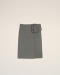 Grey New Wool Big Buckle Belted Midi Skirt