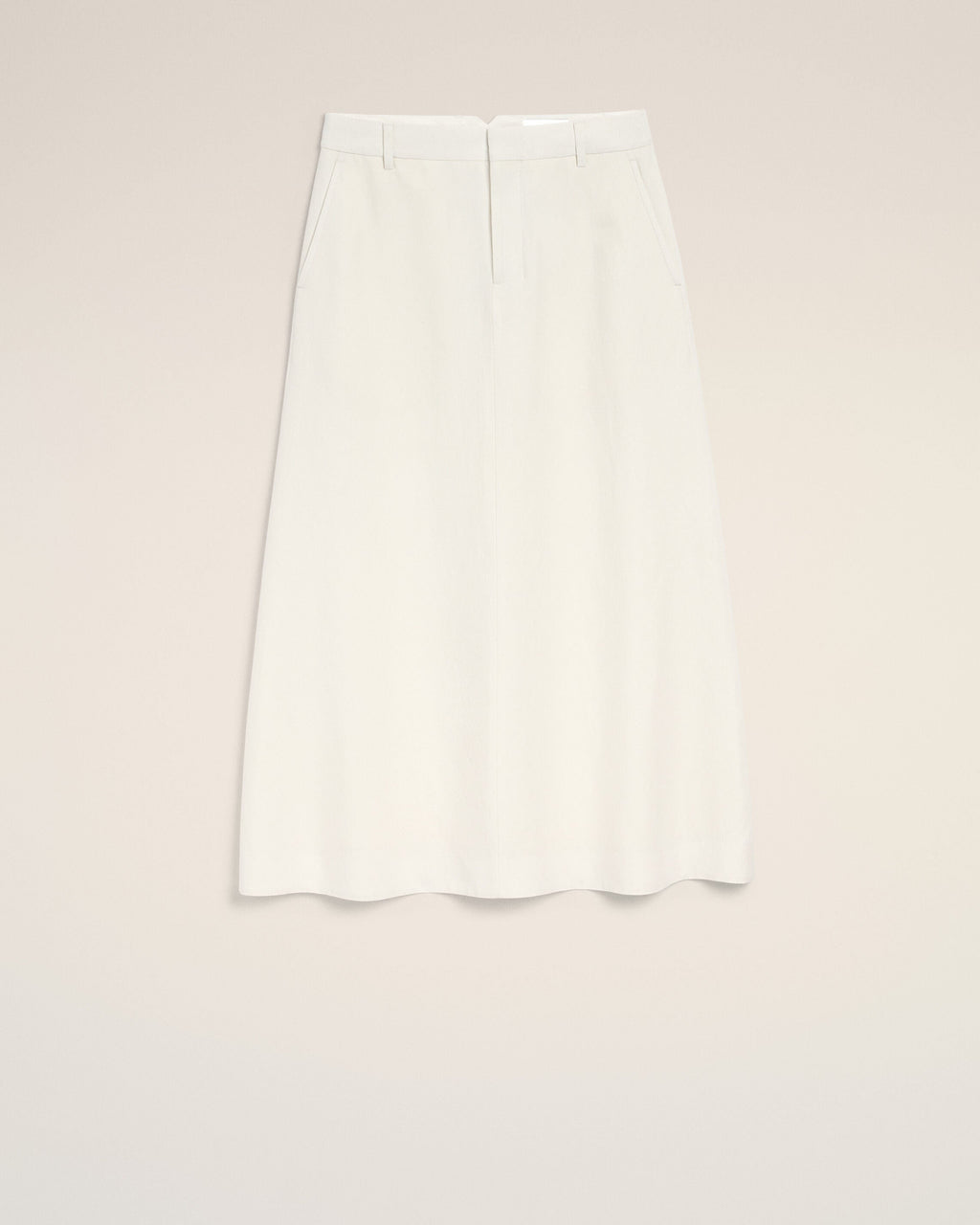 White Blended Linen Tailor Construction Long Trapeze Skirt