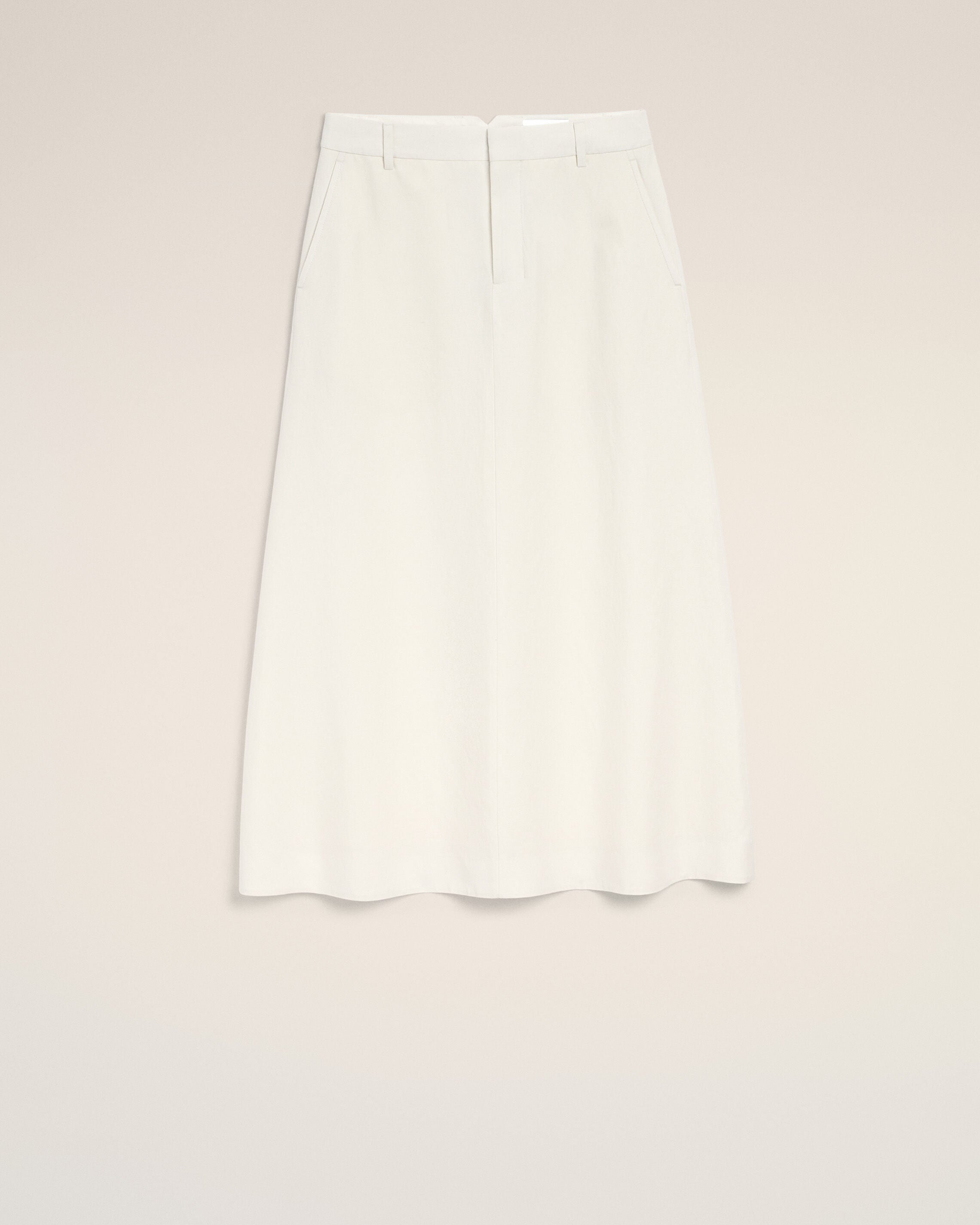 White Blended Linen Tailor Construction Long Trapeze Skirt