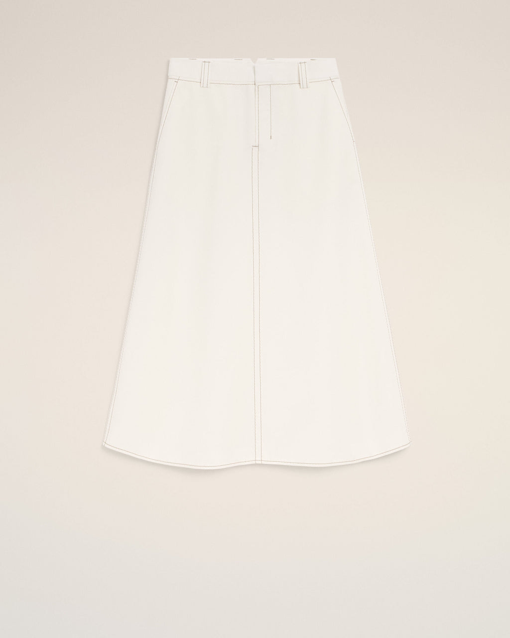 White Cotton Gabardine Long Trapeze Skirt