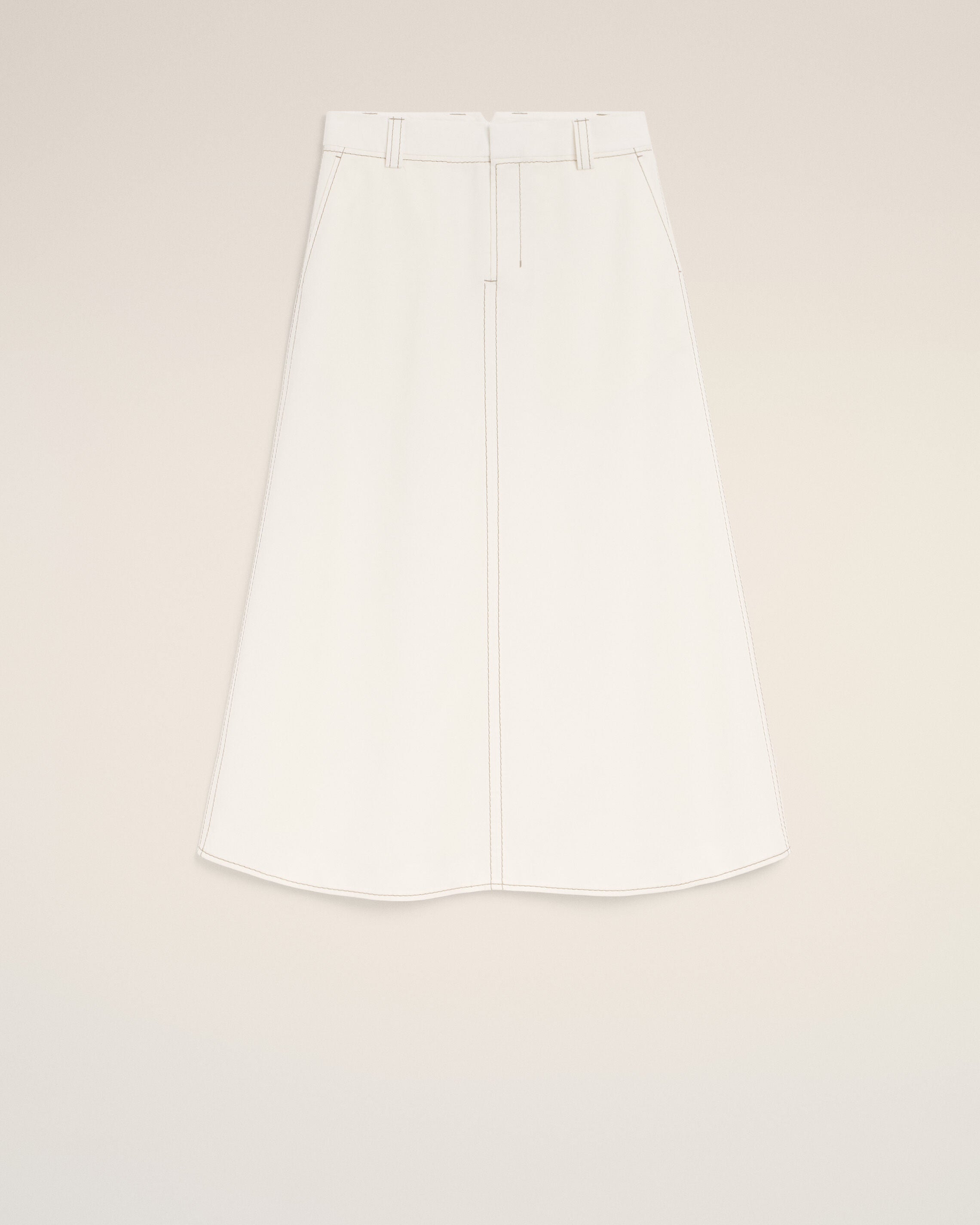 White Cotton Gabardine Long Trapeze Skirt