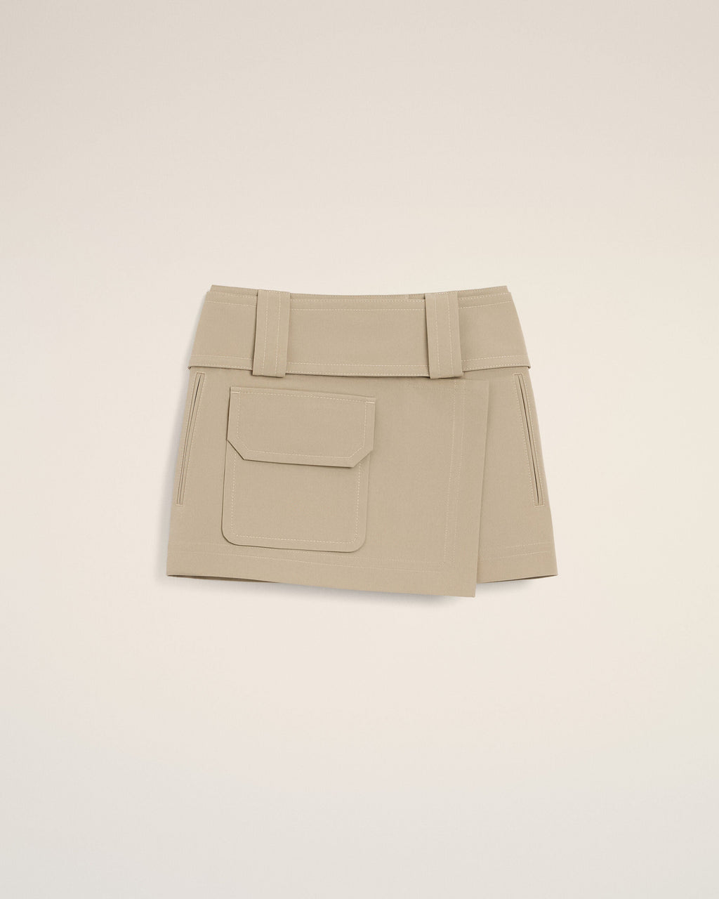 Beige Cotton Wrap Mini Skirt