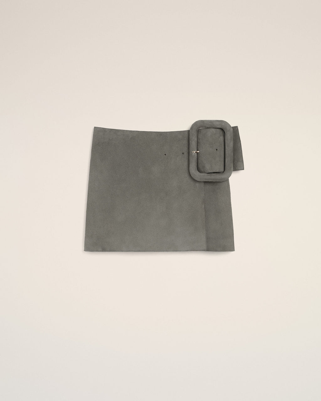 Grey Goat Leather Big Buckle Belted Mini Skirt