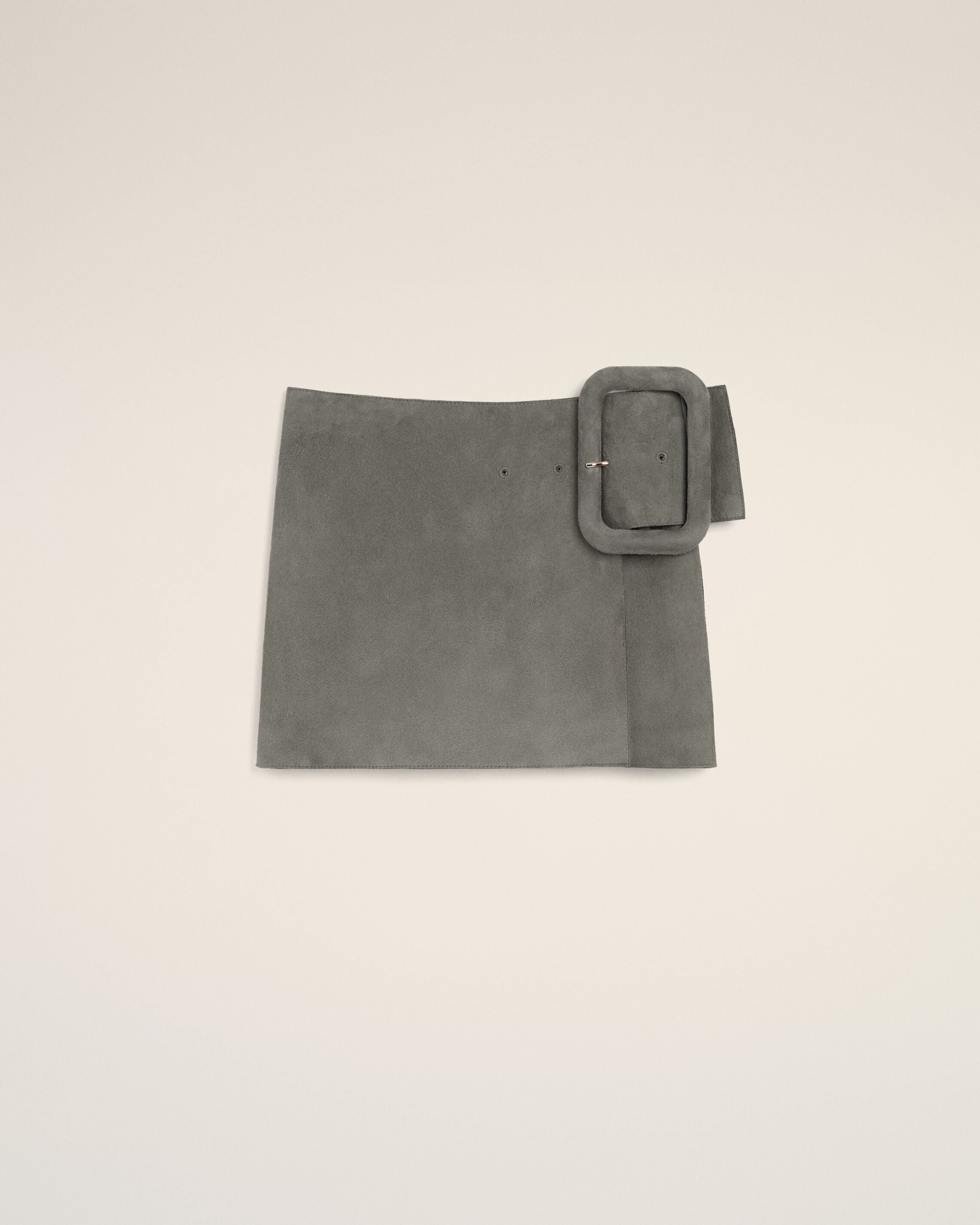 Grey Goat Leather Big Buckle Belted Mini Skirt