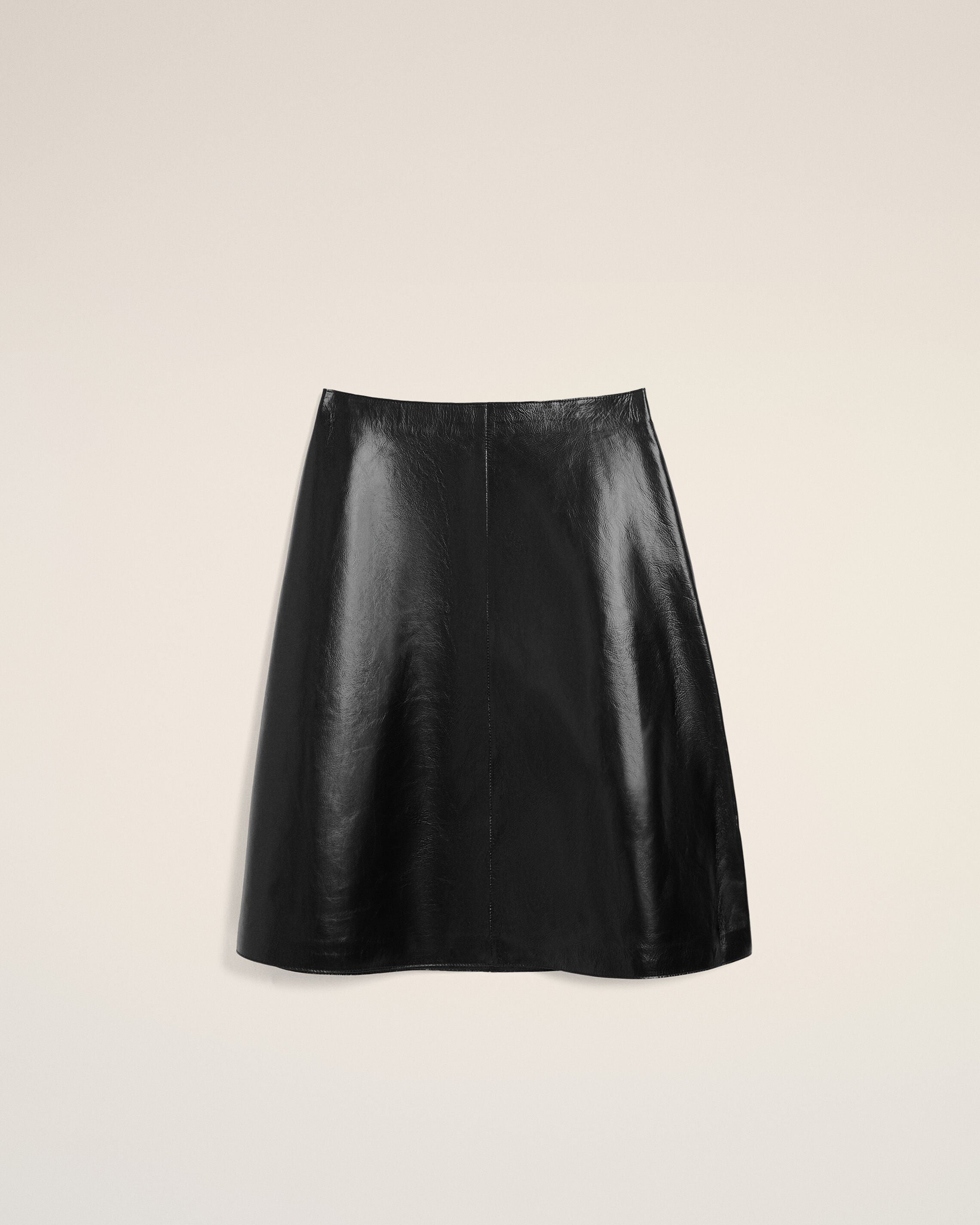 Black Lamb Leather Midi Trapeze Skirt