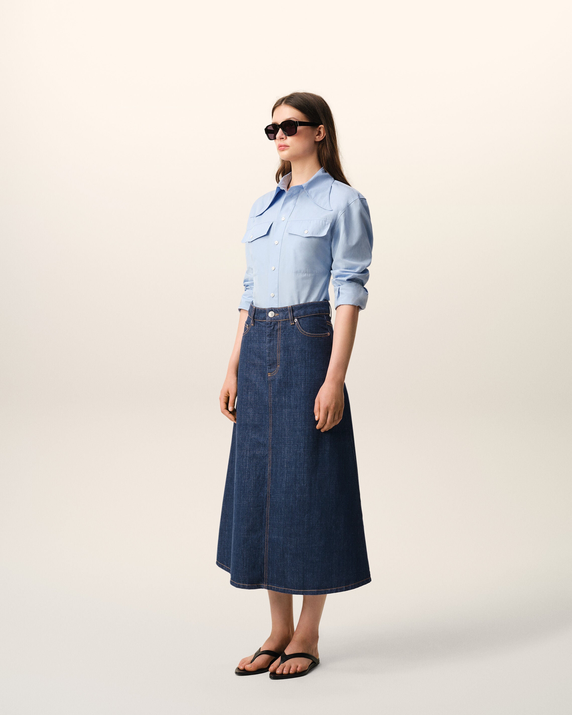 Blue Cotton Long Skirt