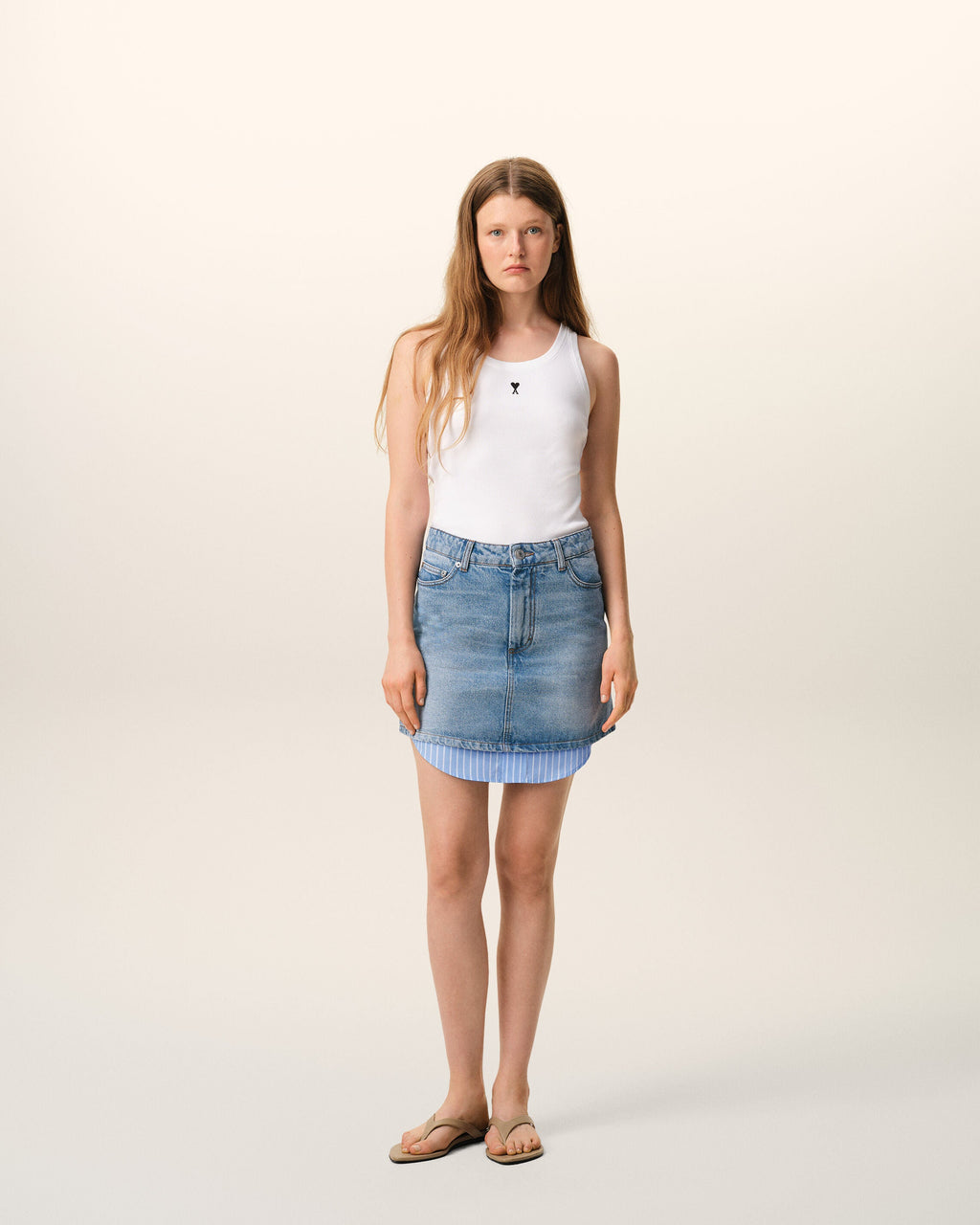 Blue Cotton Mini Skirt