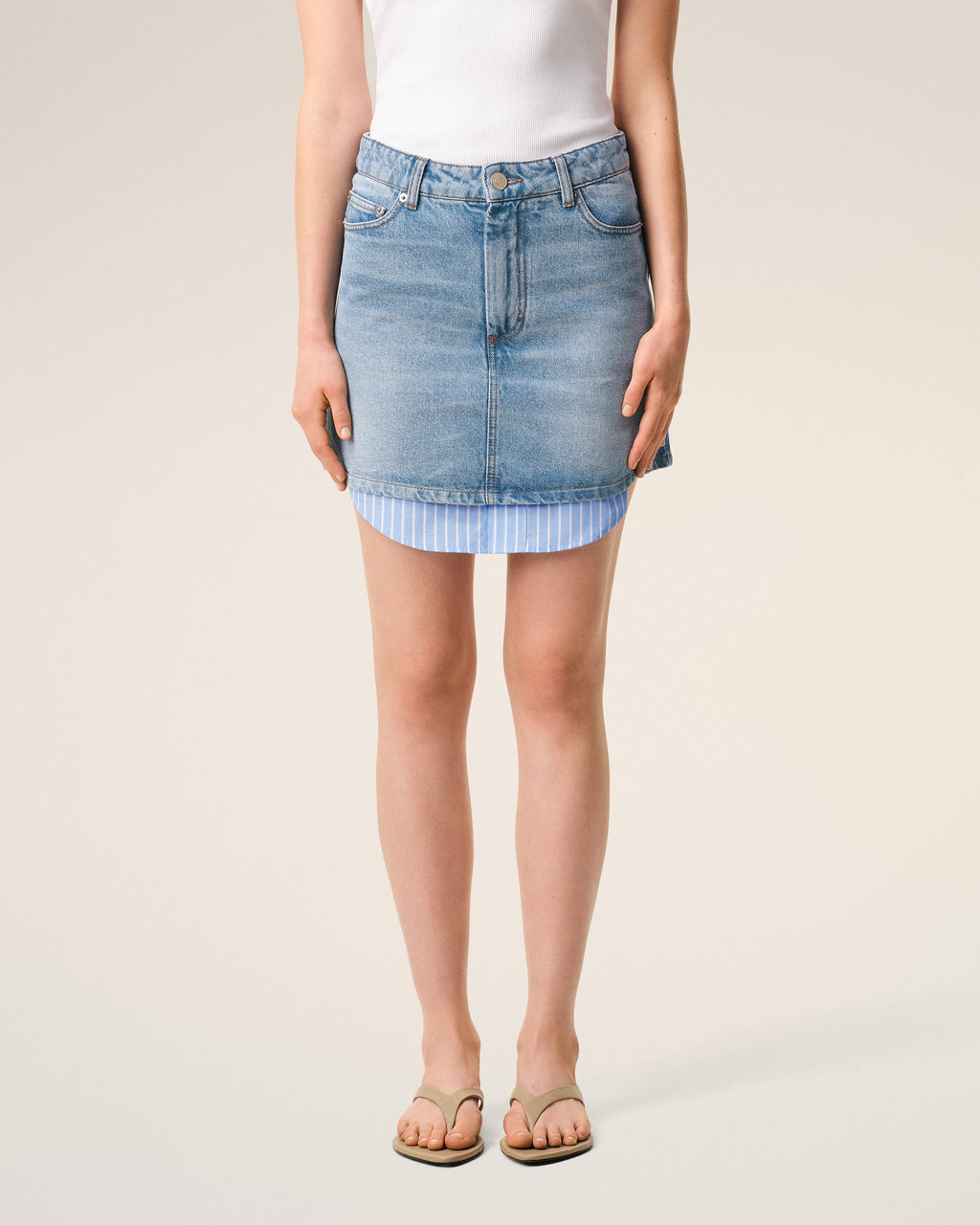 Blue Cotton Mini Skirt