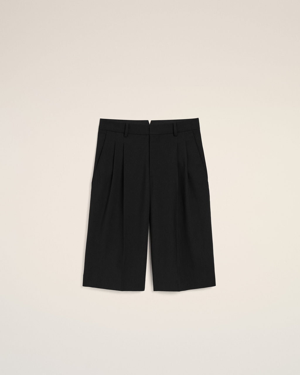Black New Wool High Waist Wide Bermuda Shorts