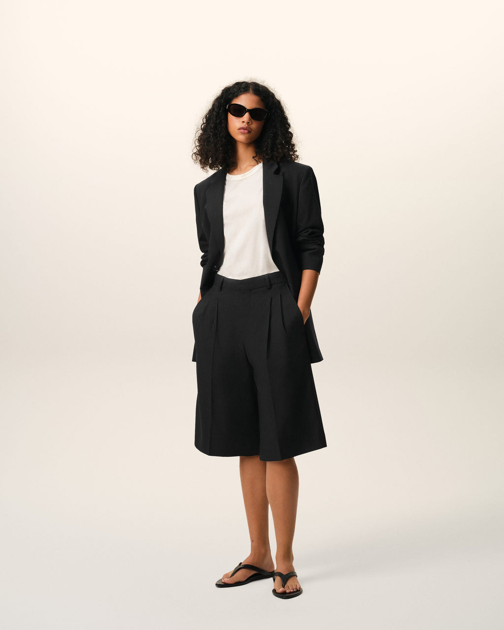Black New Wool High Waist Wide Bermuda Shorts