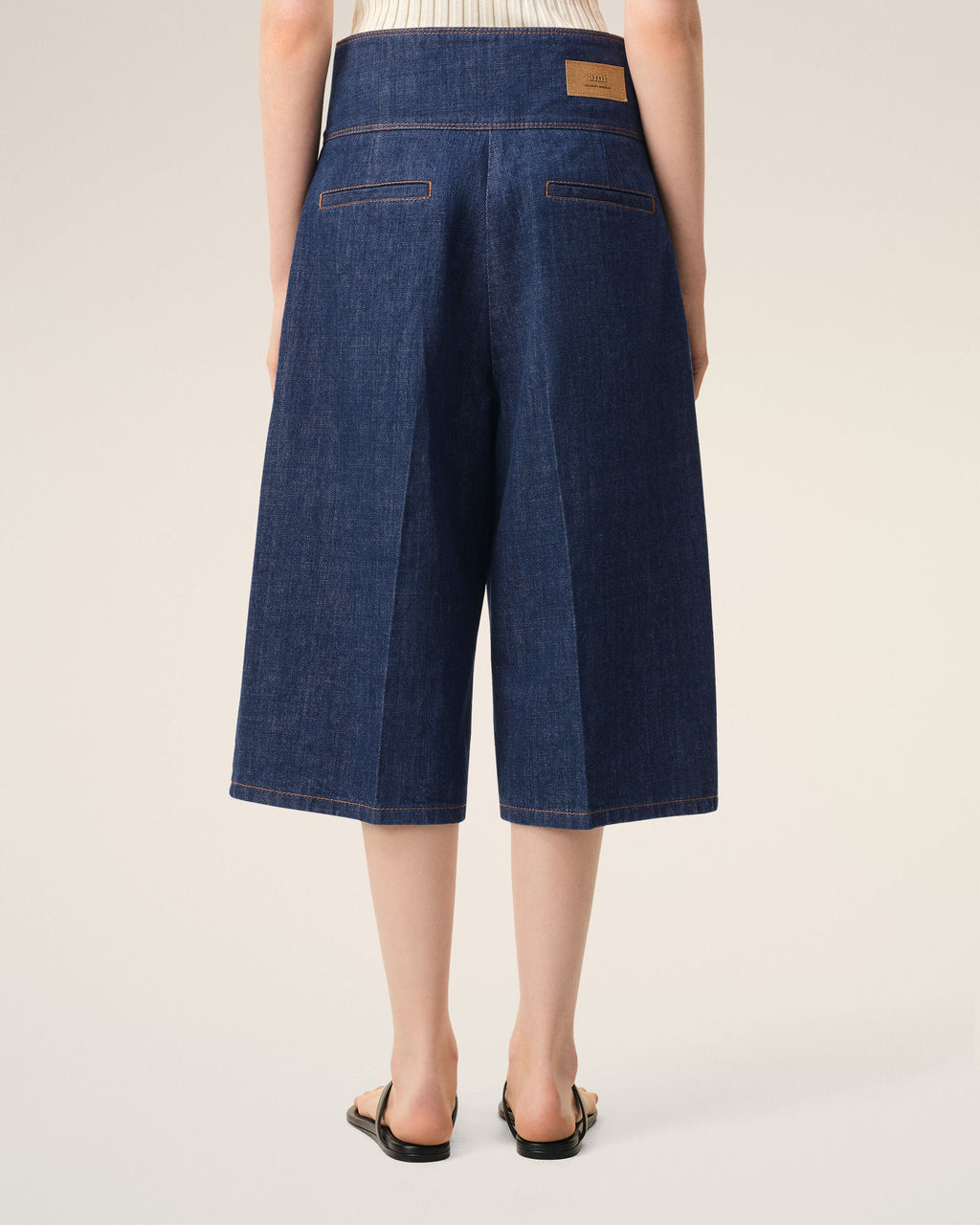 Blue Cotton Wrapped Belted Bermuda Shorts