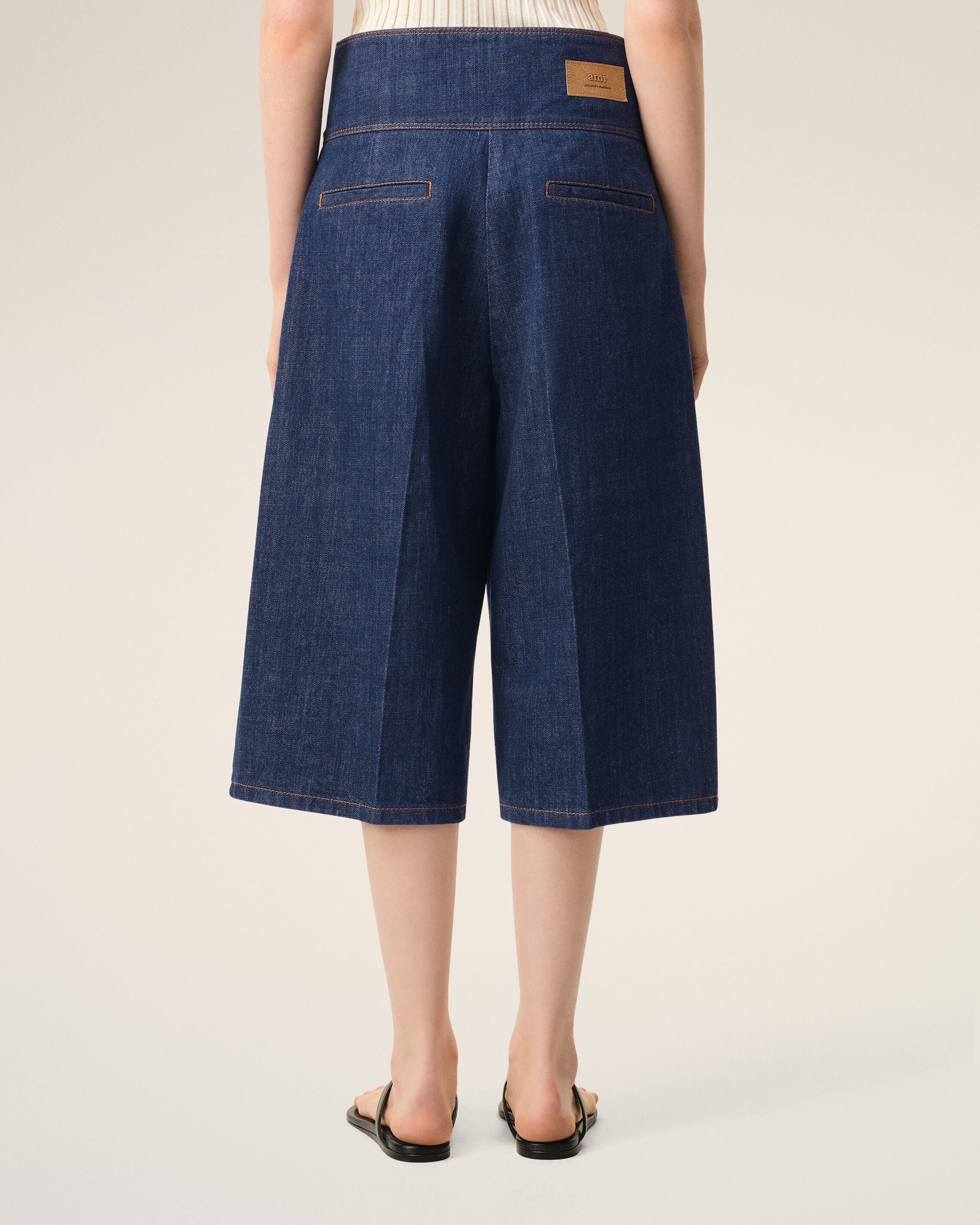 Blue Cotton Wrapped Belted Bermuda Shorts