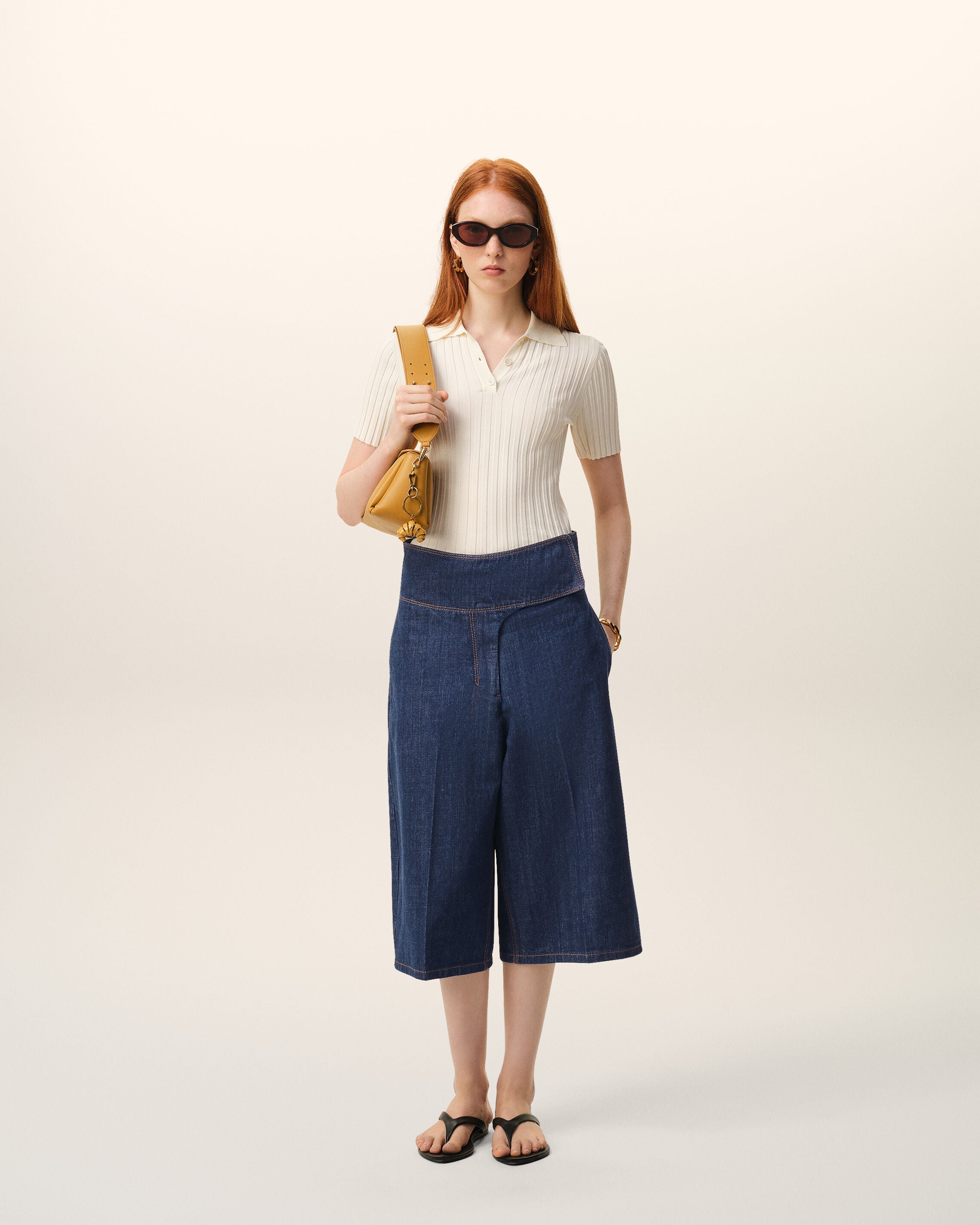 Blue Cotton Wrapped Belted Bermuda Shorts