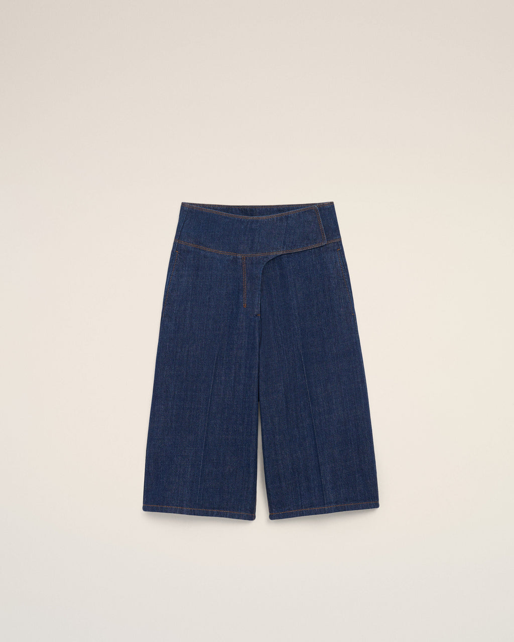 Blue Cotton Wrapped Belted Bermuda Shorts