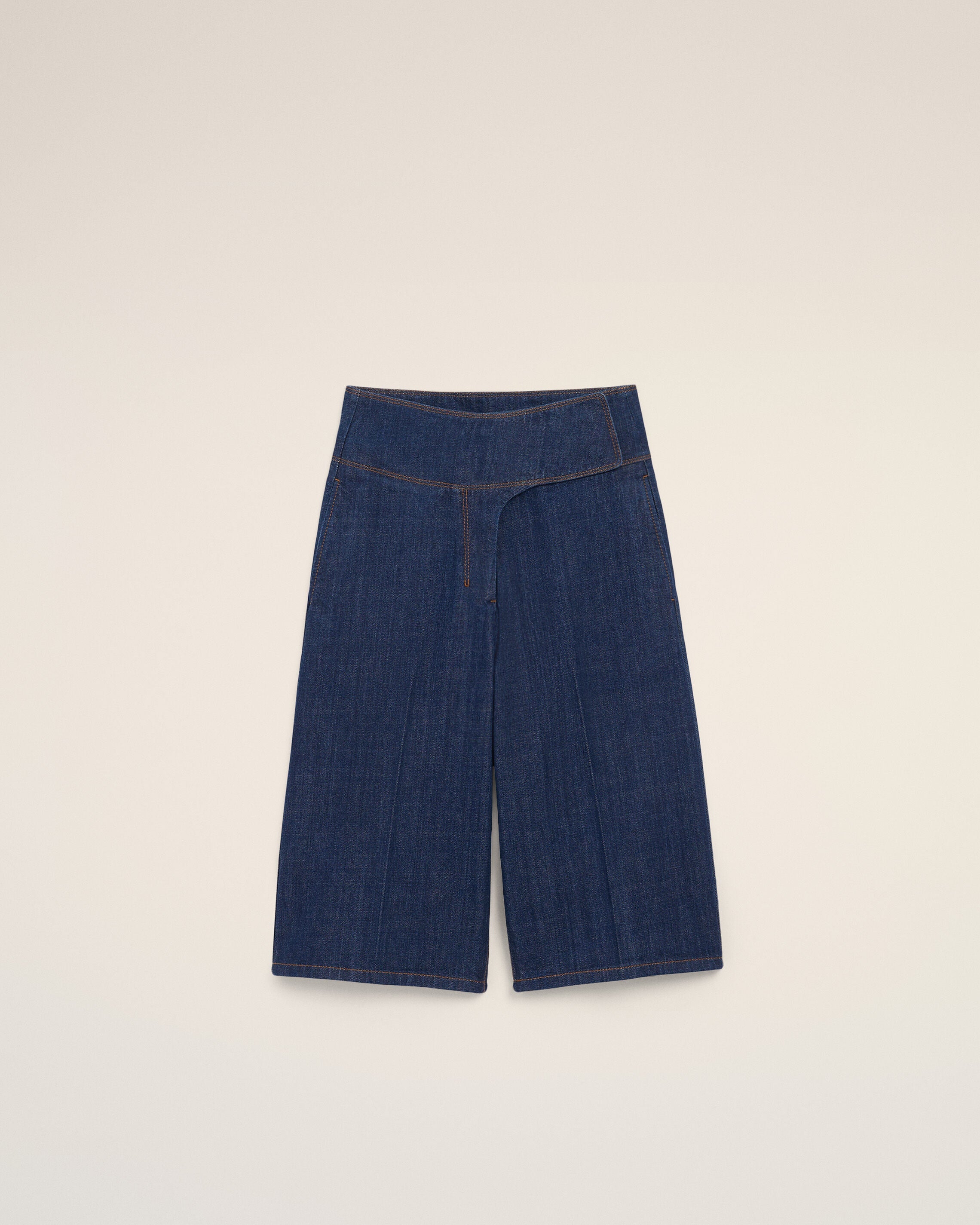 Blue Cotton Wrapped Belted Bermuda Shorts