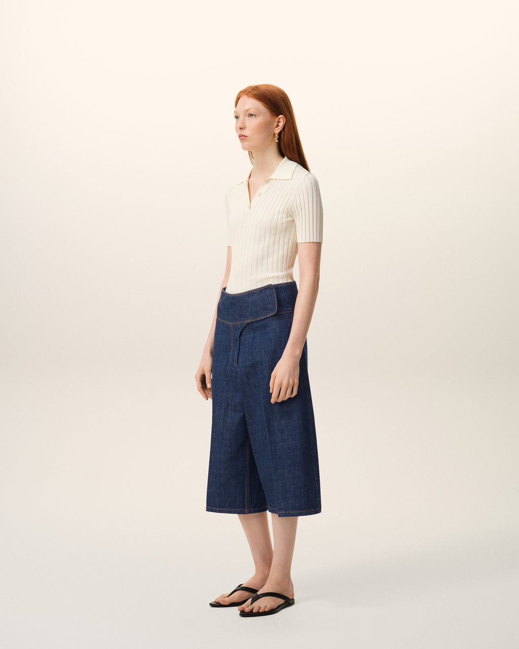 Blue Cotton Wrapped Belted Bermuda Shorts