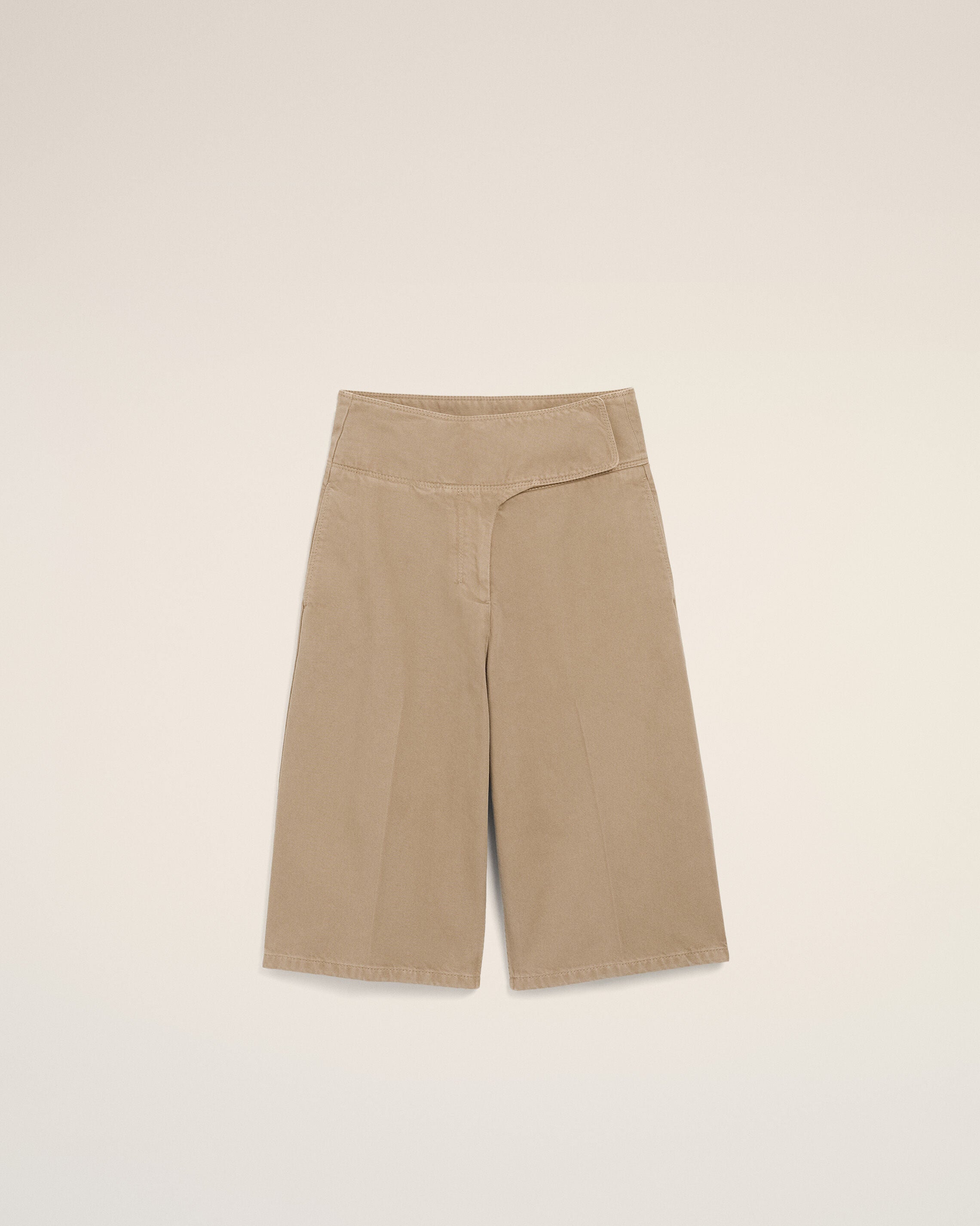 Beige Cotton Wrapped Belted Bermuda Shorts