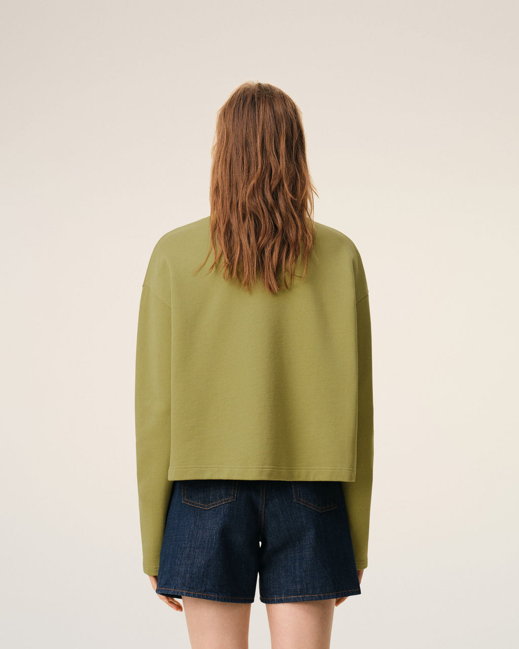 Green Cotton Ami De Coeur Cropped Sweatshirt
