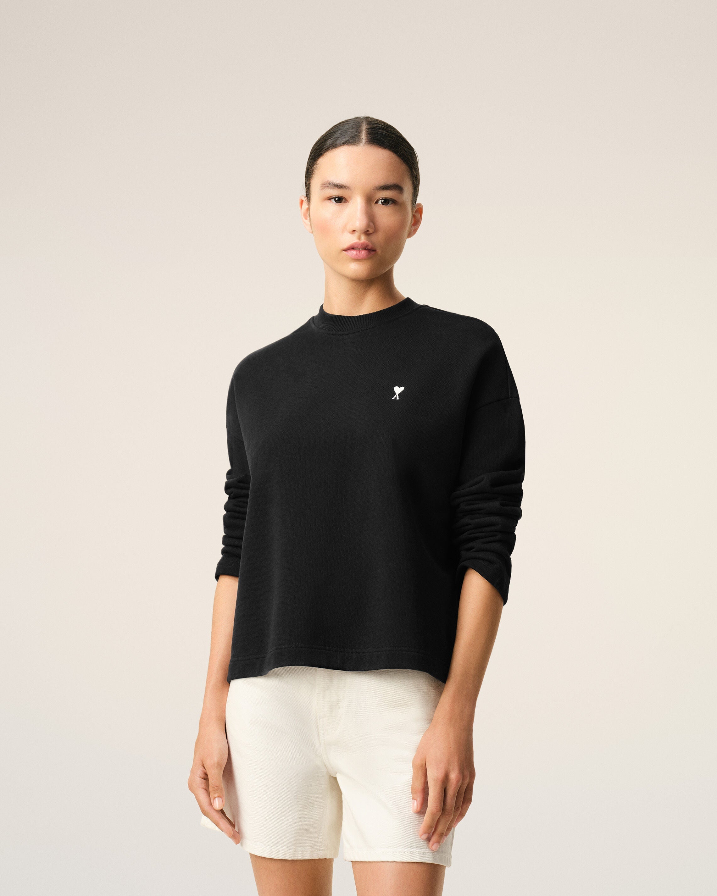Black Cotton Ami De Coeur Cropped Sweatshirt