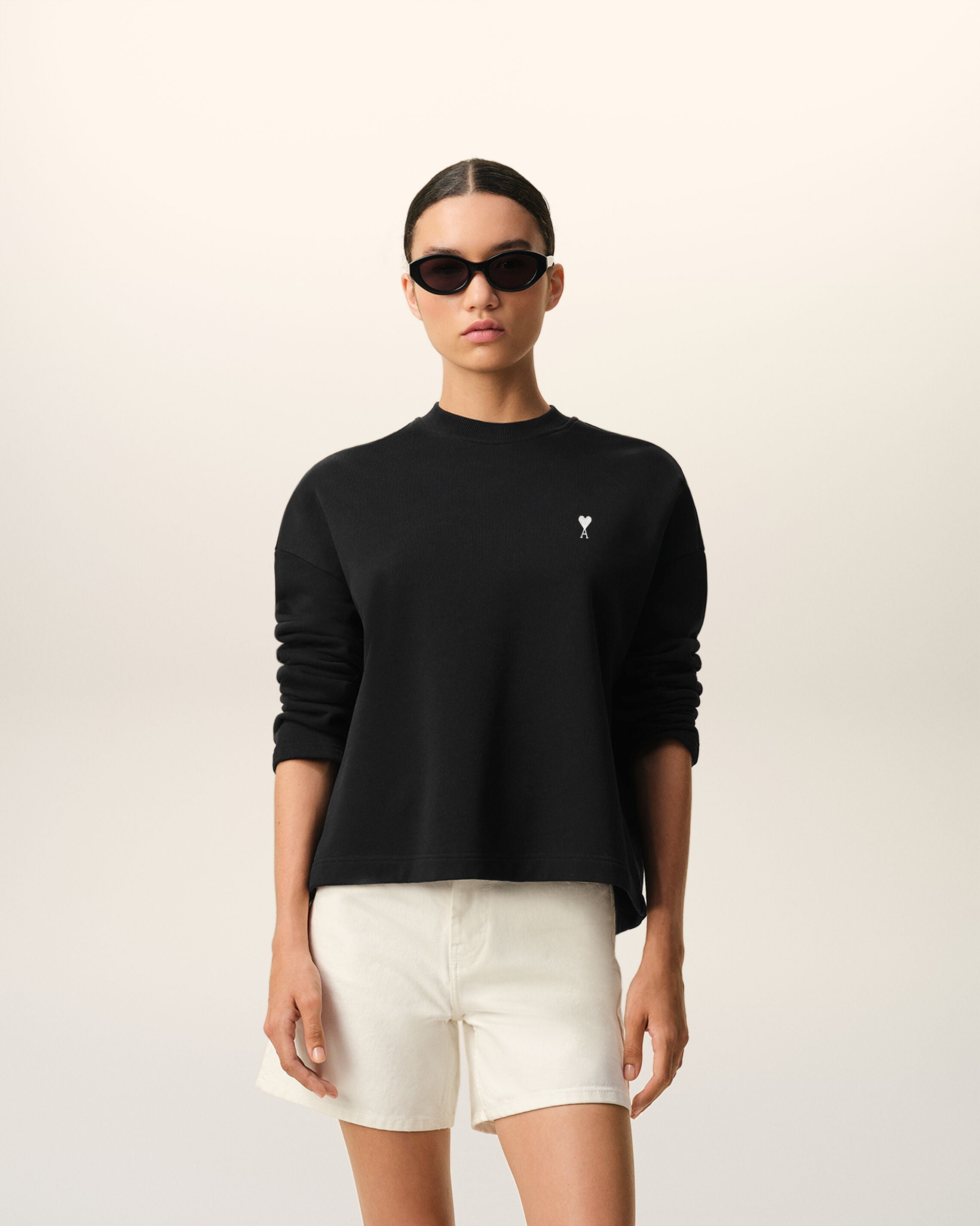 Black Cotton Ami De Coeur Cropped Sweatshirt