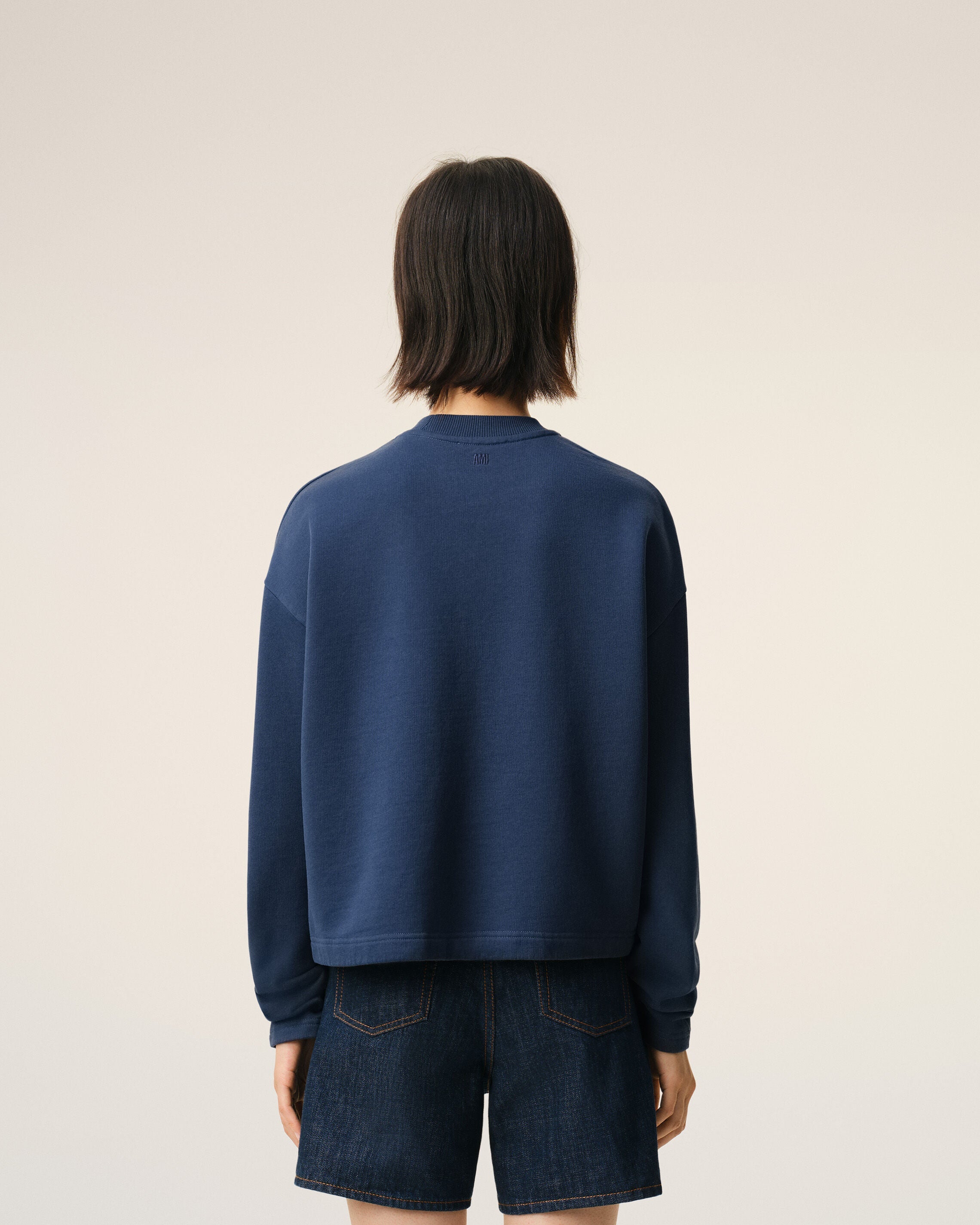 Blue Cotton Ami De Coeur Cropped Sweatshirt