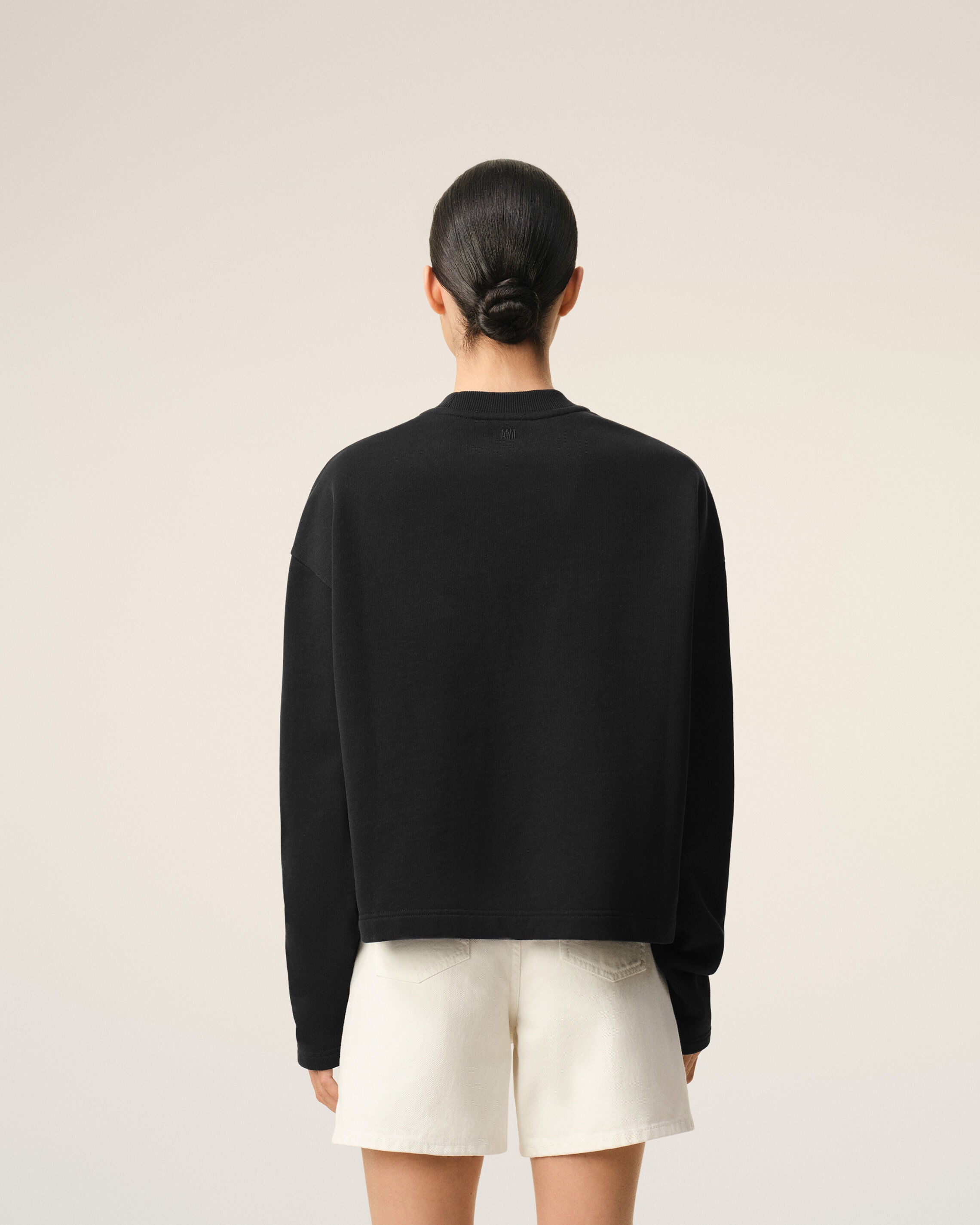 Black Cotton Ami De Coeur Cropped Sweatshirt