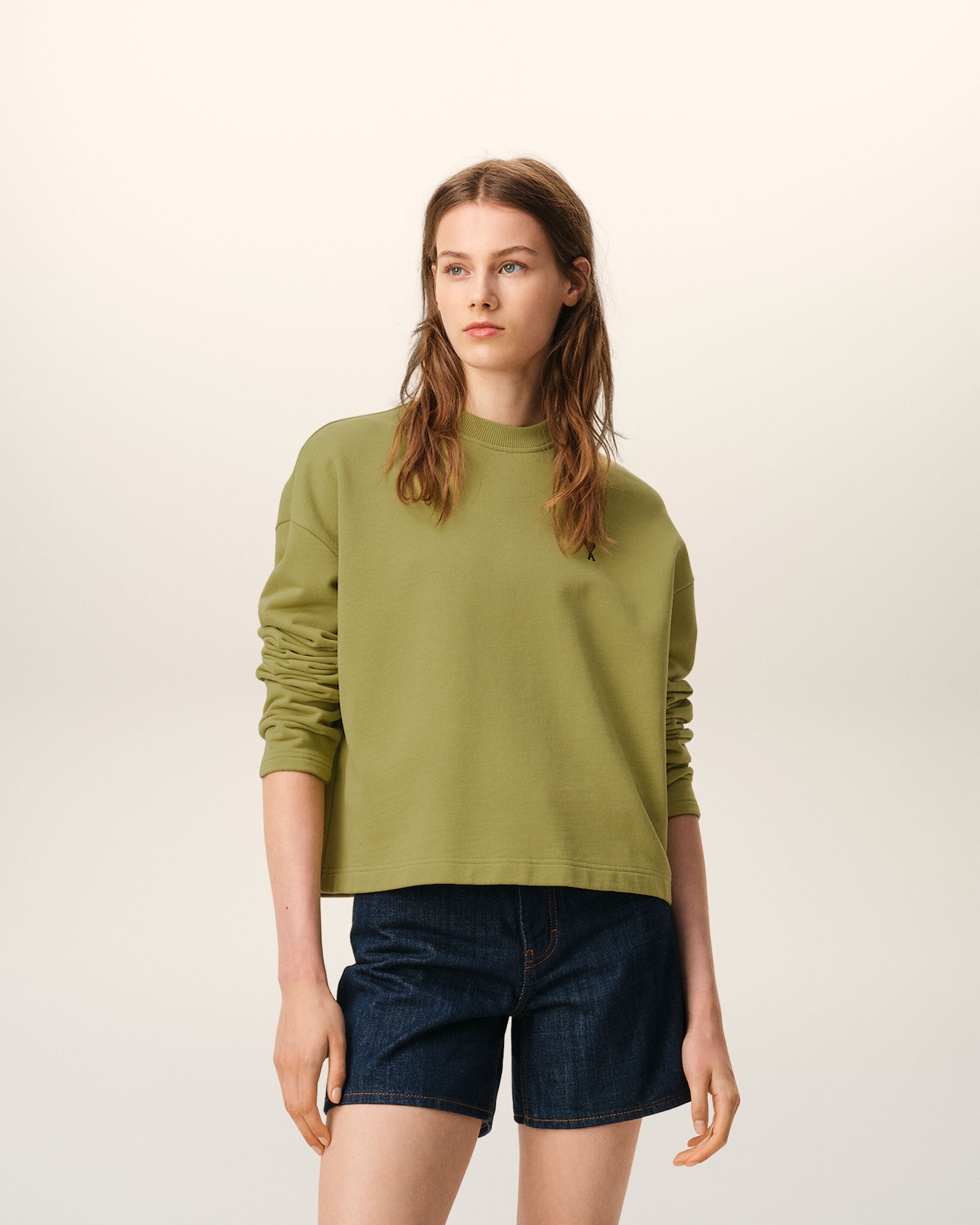 Green Cotton Ami De Coeur Cropped Sweatshirt