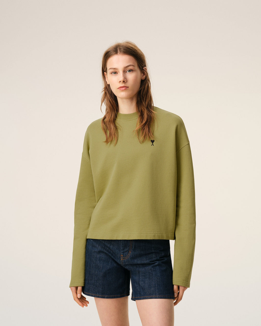 Green Cotton Ami De Coeur Cropped Sweatshirt