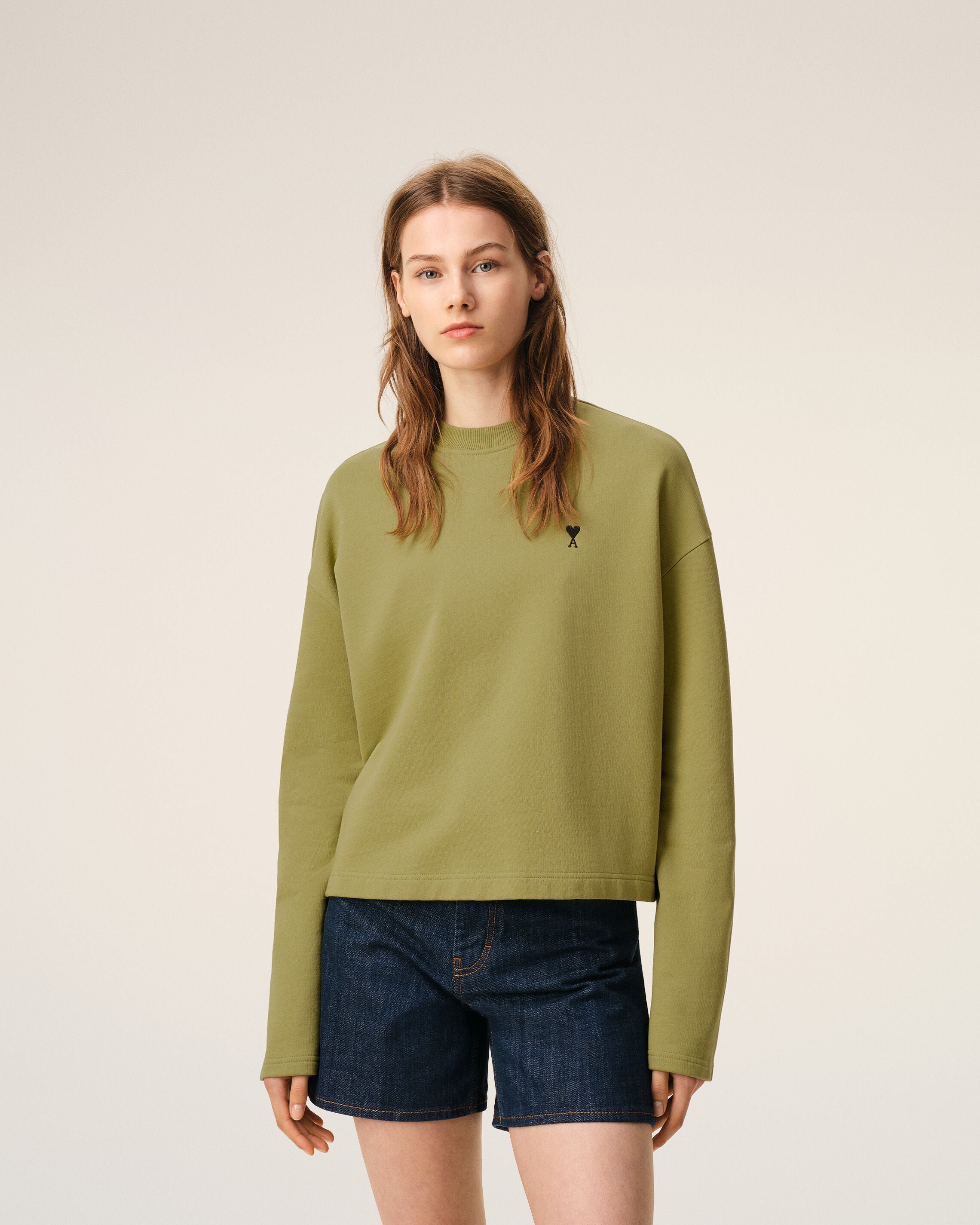 Green Cotton Ami De Coeur Cropped Sweatshirt
