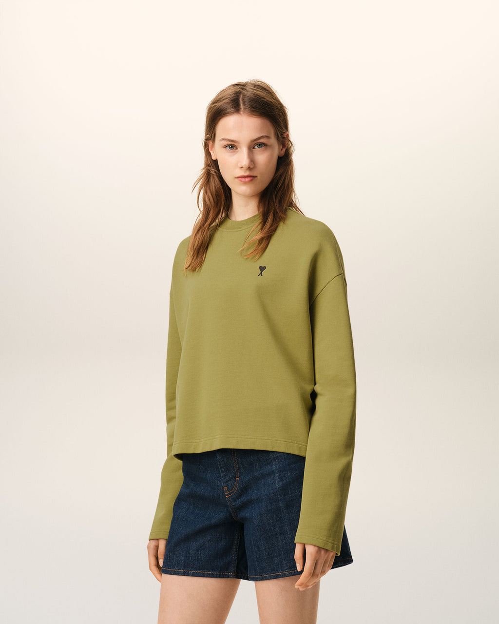 Green Cotton Ami De Coeur Cropped Sweatshirt