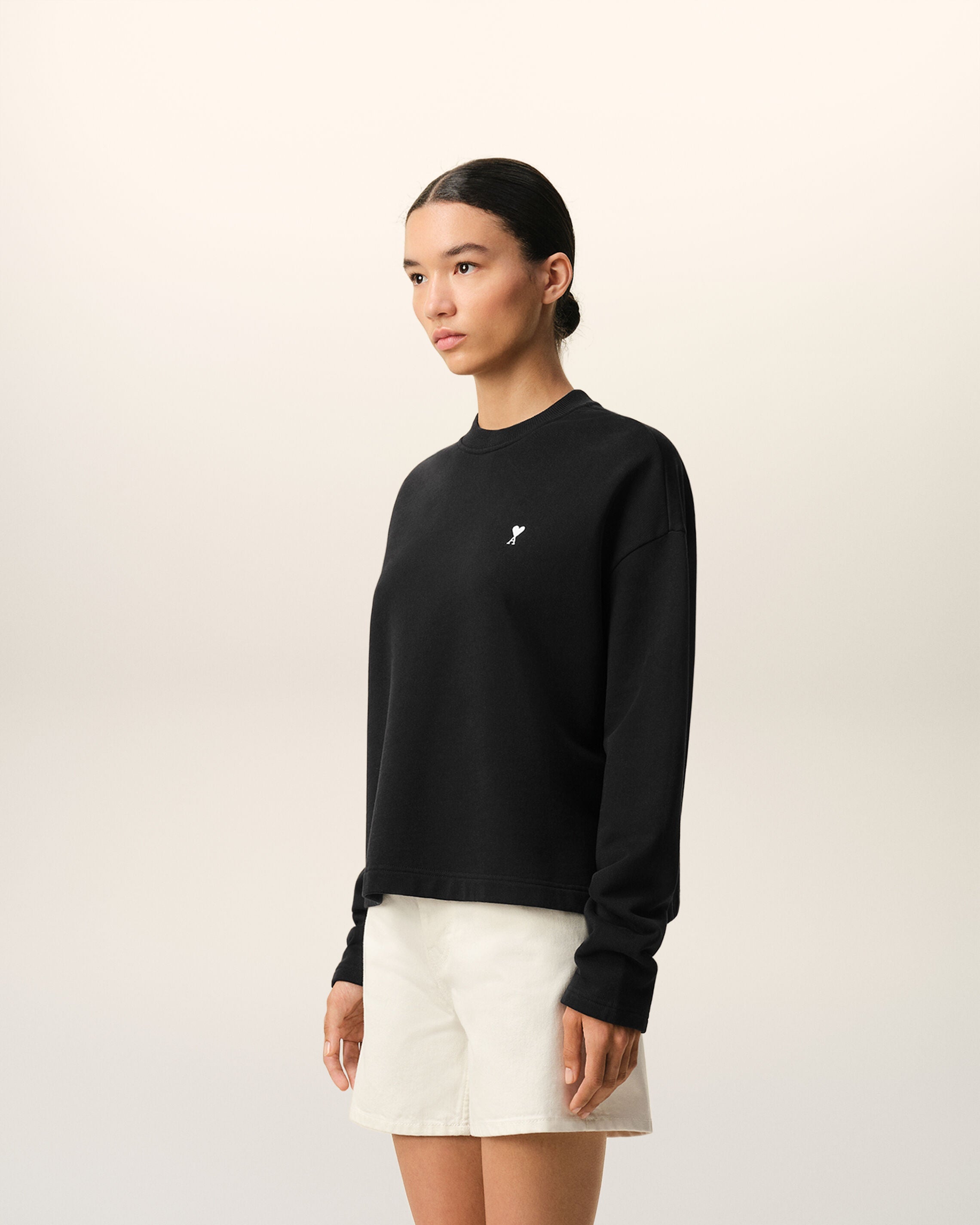 Black Cotton Ami De Coeur Cropped Sweatshirt