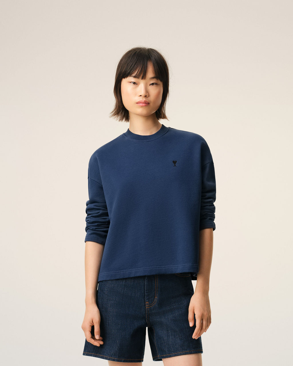 Blue Cotton Ami De Coeur Cropped Sweatshirt