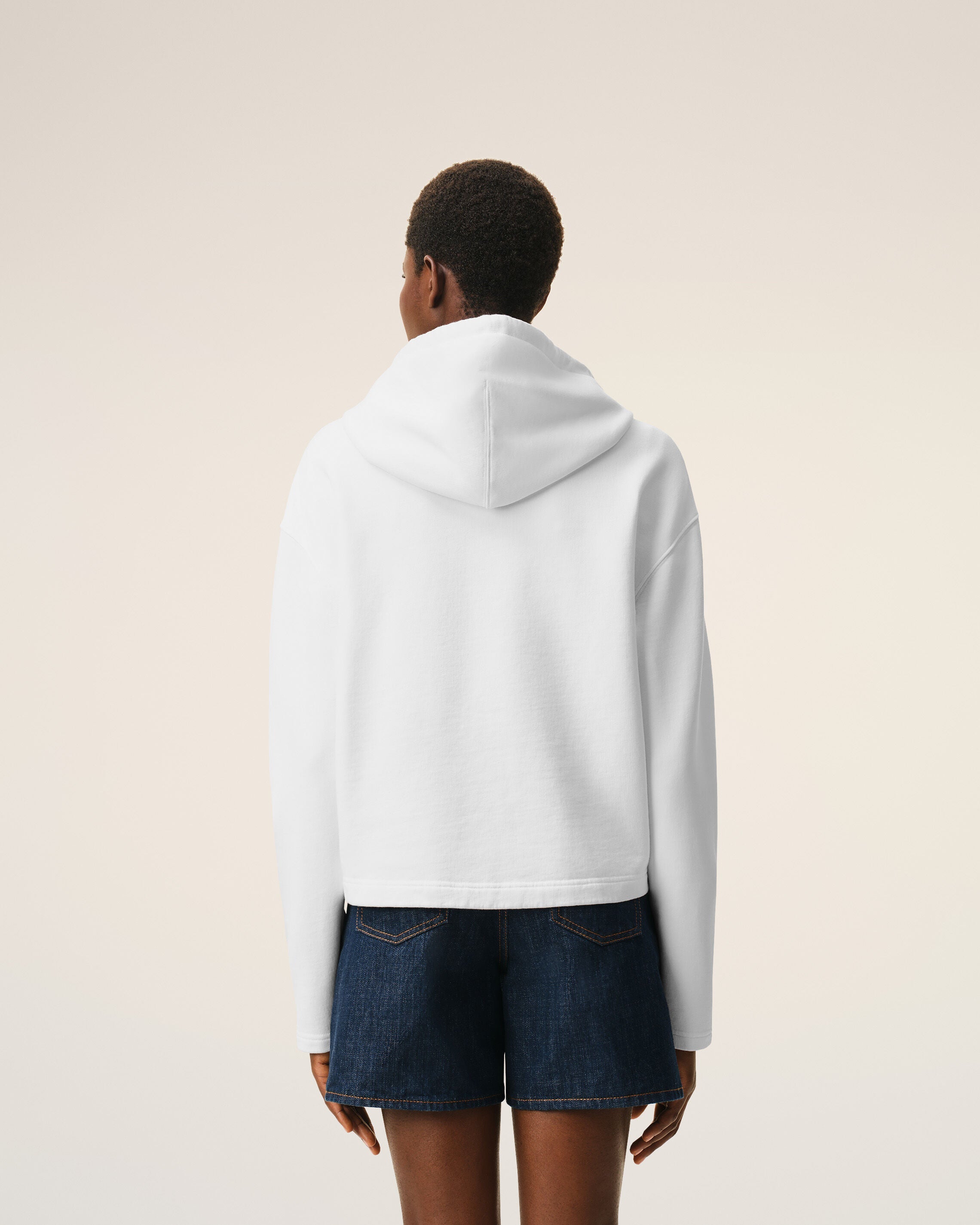 White Cotton Ami De Coeur Cropped Hoodie